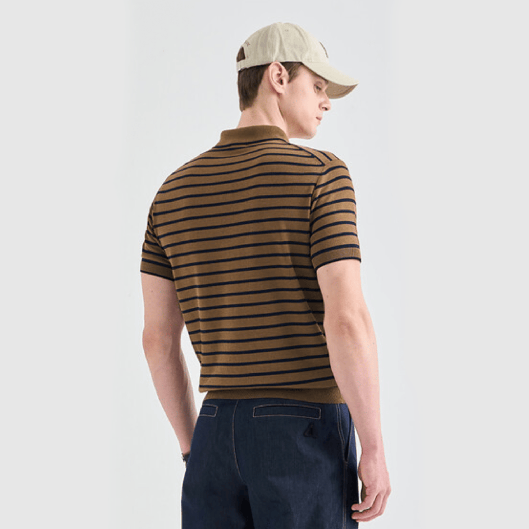 Men's Striped Collar Polo - Khaki Brown - Erthe Golf