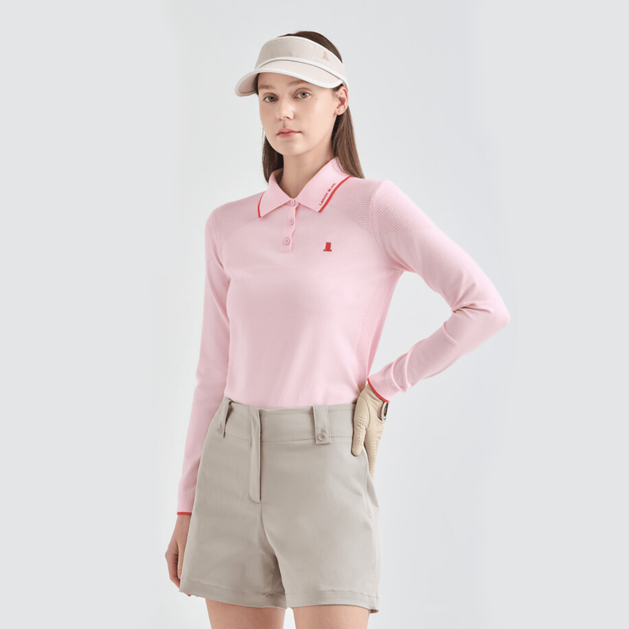 Women's Contrast Panel Knit Polo - Light Pink - Erthe Golf