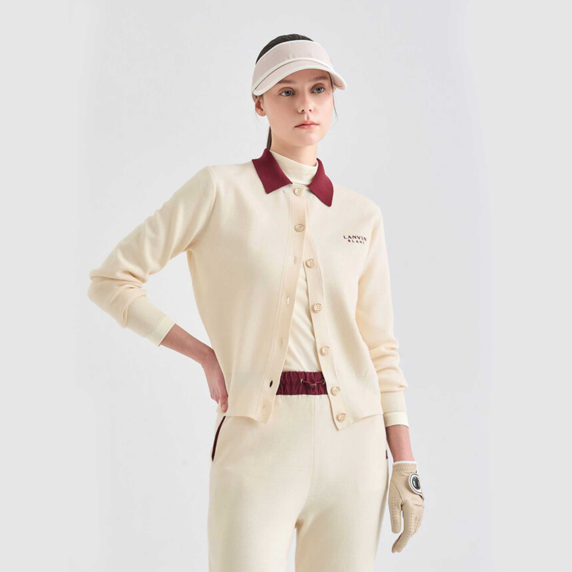 Women's Detachable Collar Knit Cardigan - Ivory - Erthe Golf