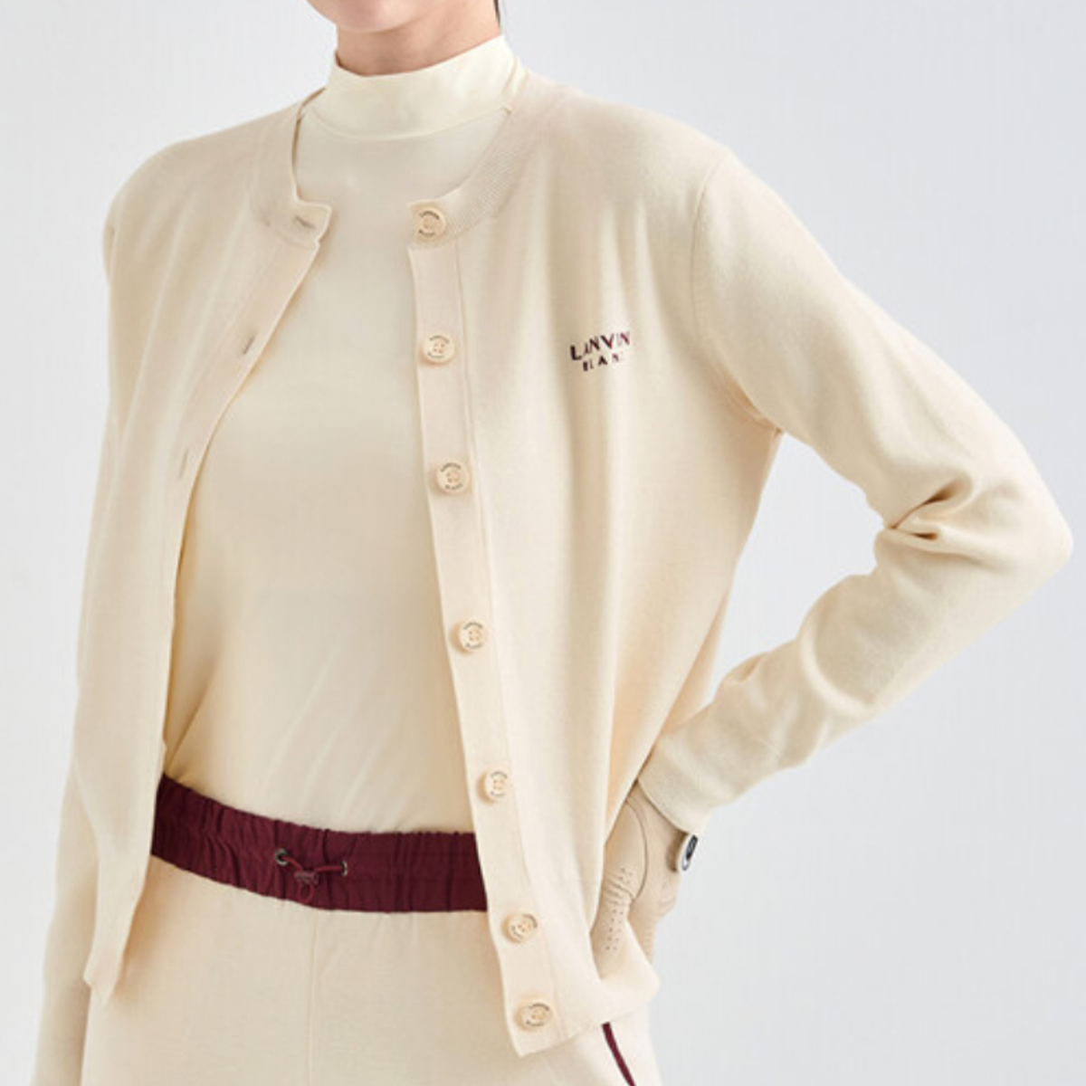 Women's Detachable Collar Knit Cardigan - Ivory - Erthe Golf