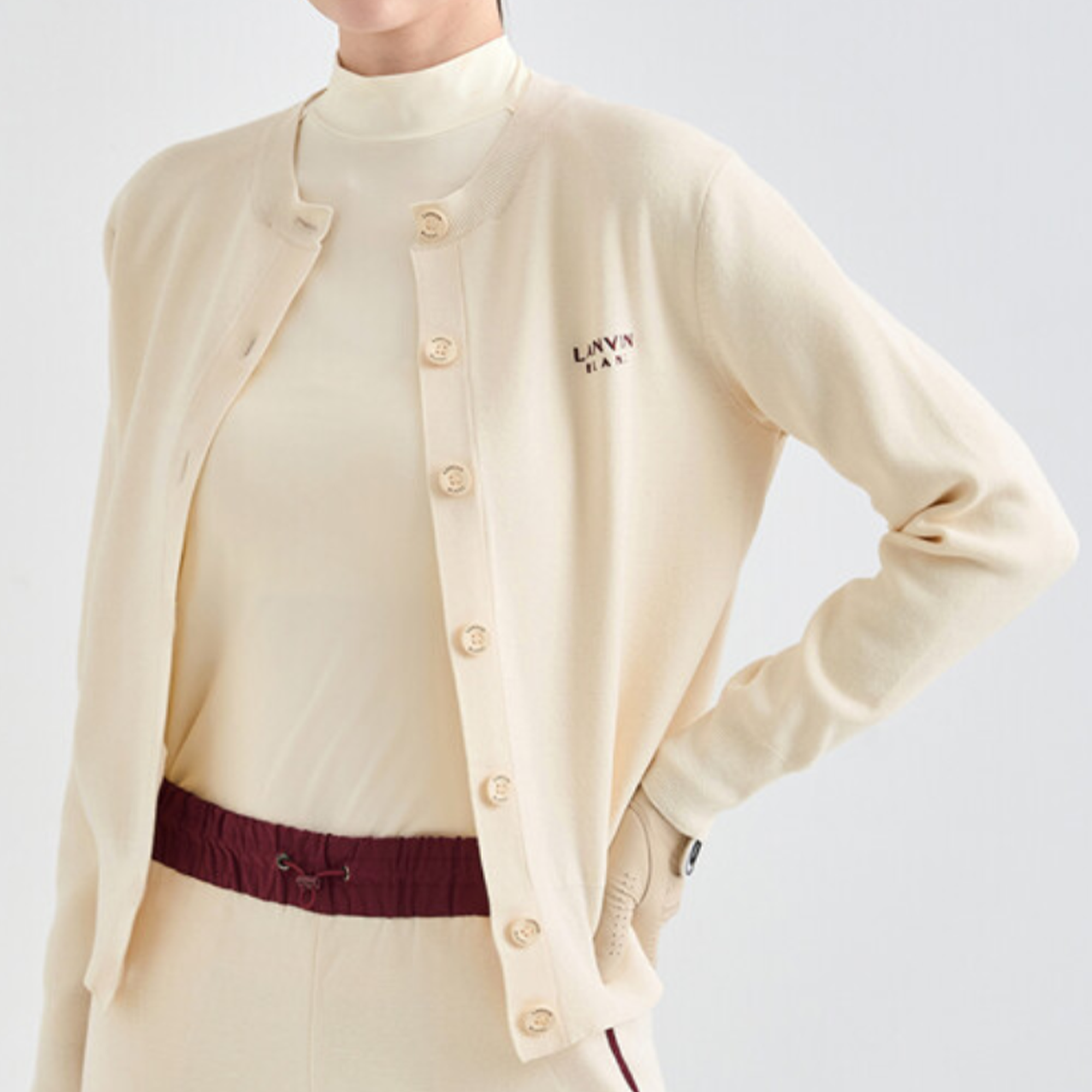 Women's Detachable Collar Knit Cardigan - Ivory - Erthe Golf
