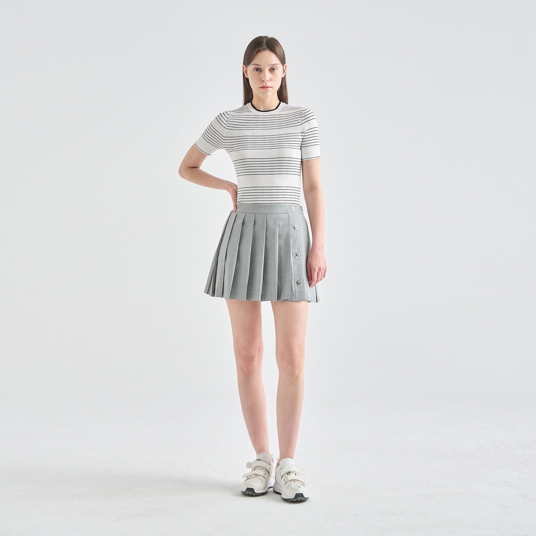 Lanvin Blanc Grey Wool Blend Pleated Skirt - Erthe Golf