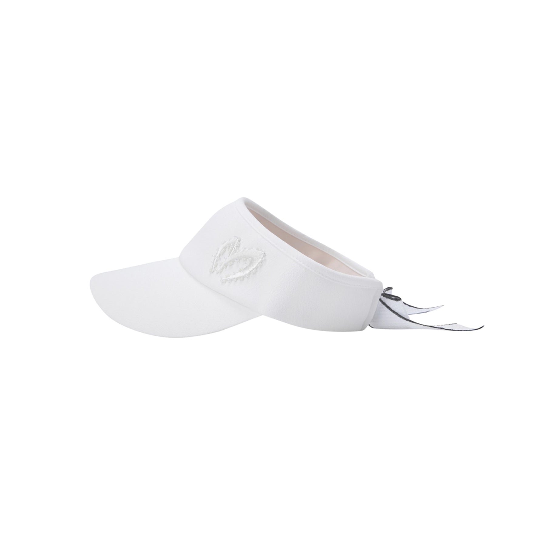 White visor with a brand logo on a white background