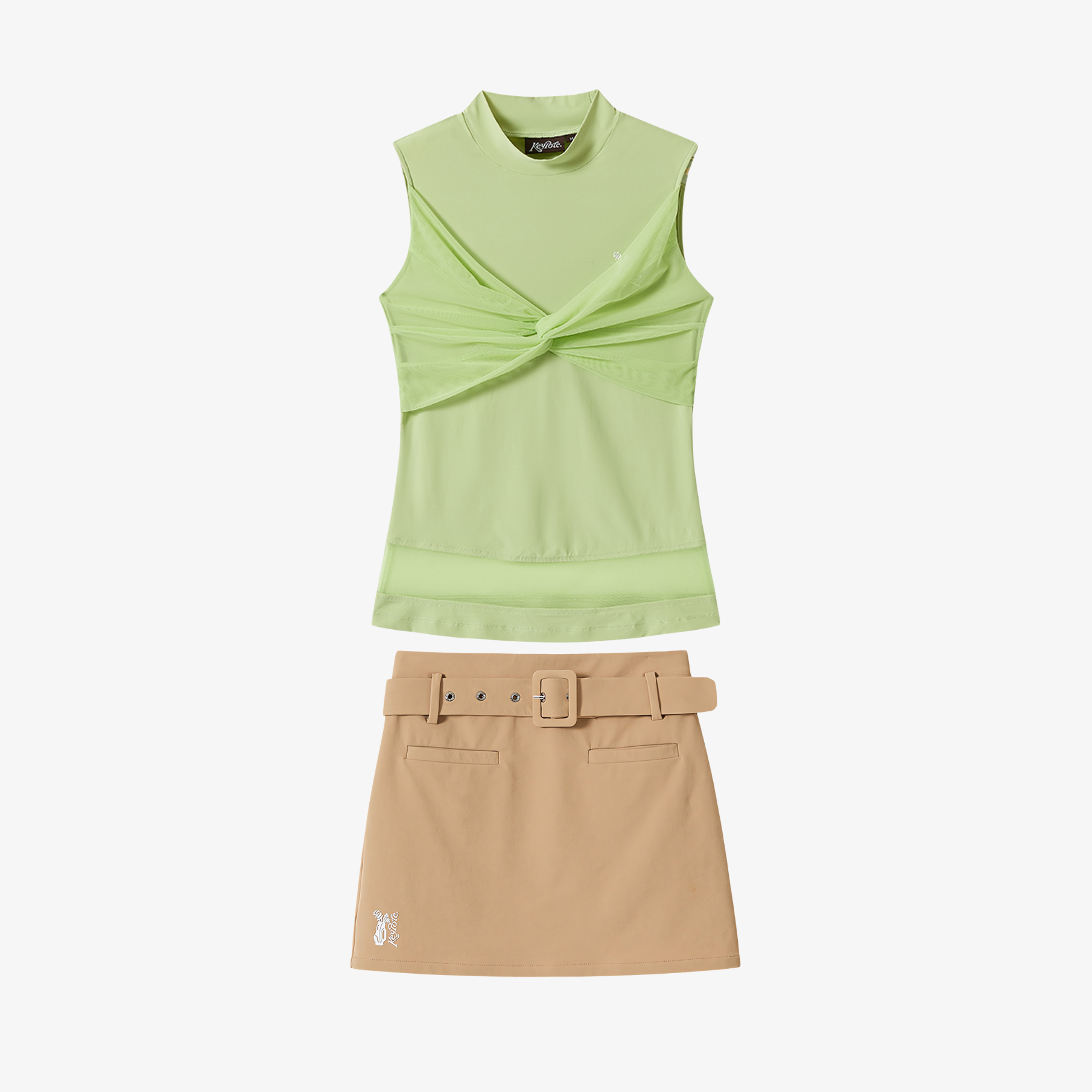Women Knot Top Skirt Set - Green/Khaki - Erthe Golf