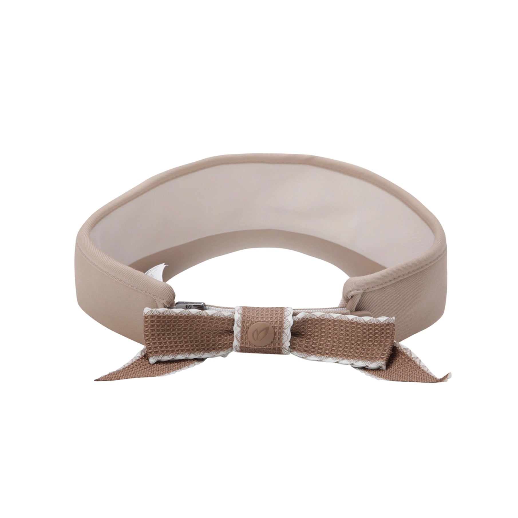 Beige visor with a bow on a white background