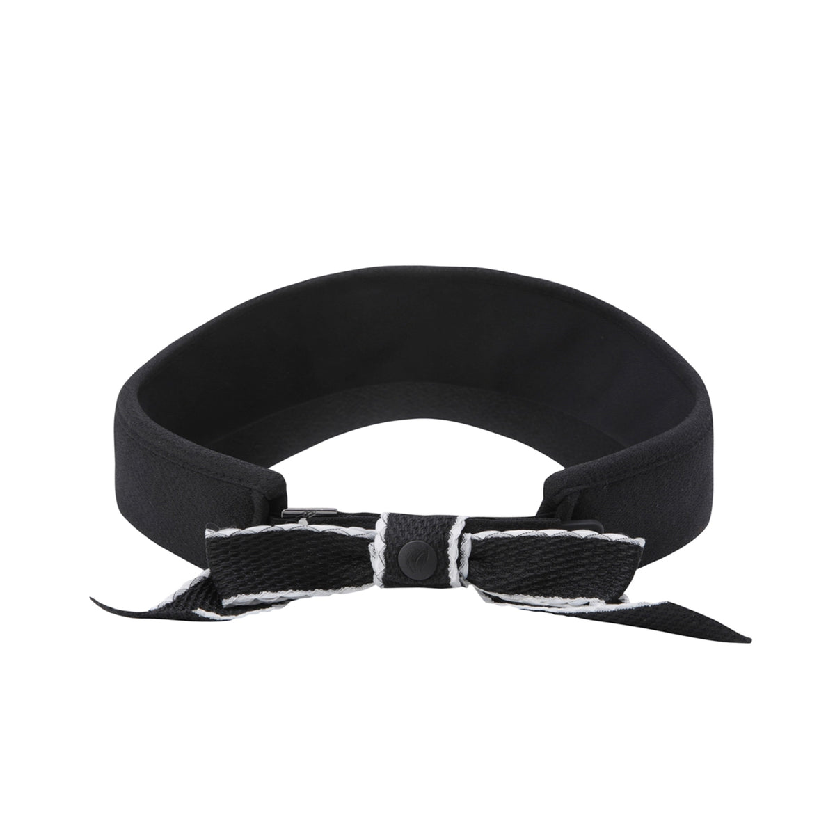Black visor with a bow on a white background
