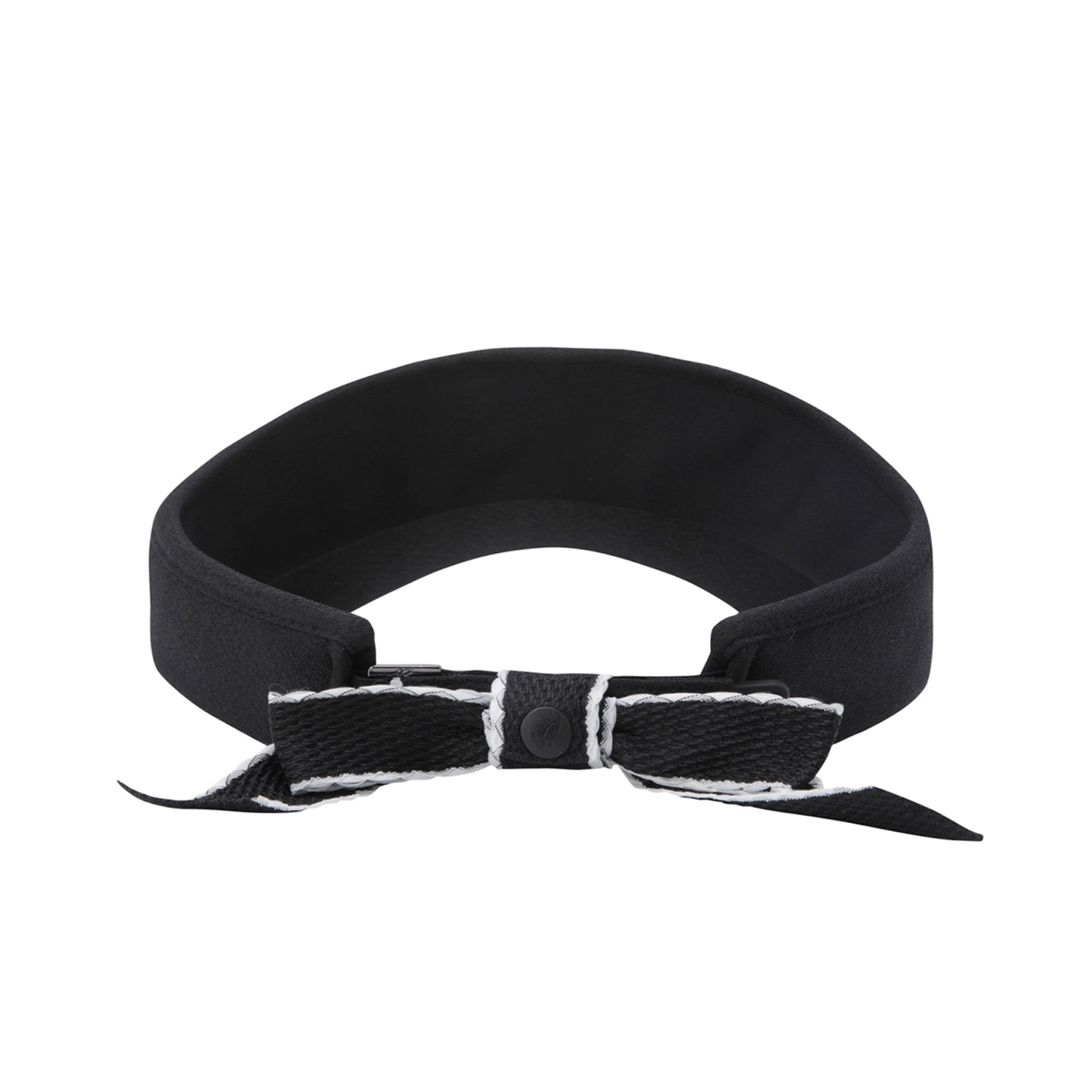 Black visor with a bow on a white background
