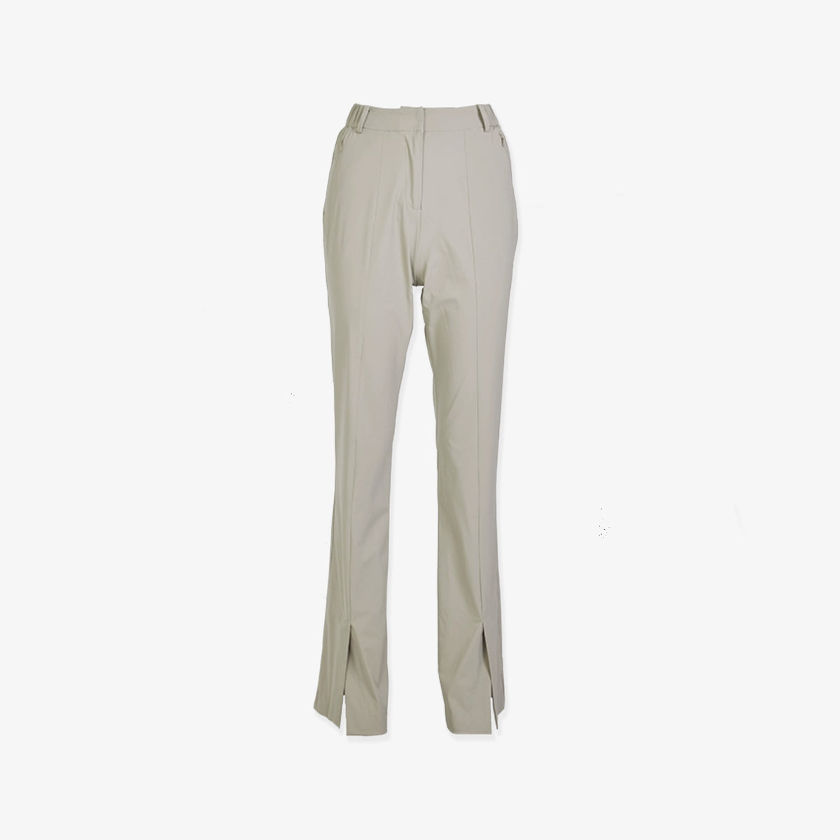 Beige pants with a slit on a white background