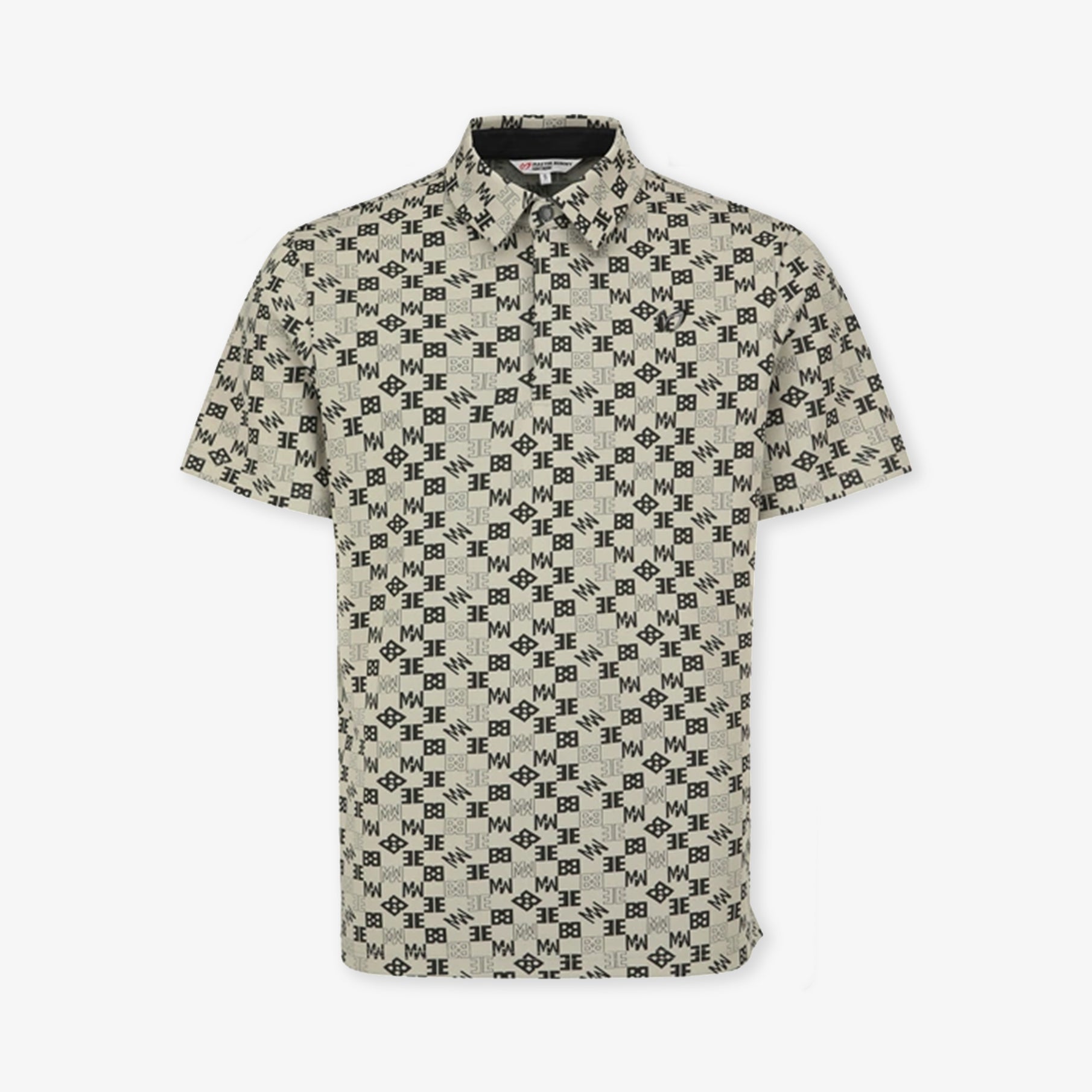 Short-sleeve shirt with geometric pattern on a white background