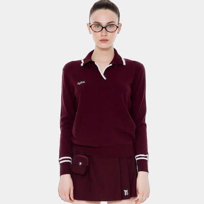 Keypote Women's Long Sleeve Knited Top - Burgundy - Erthe Golf