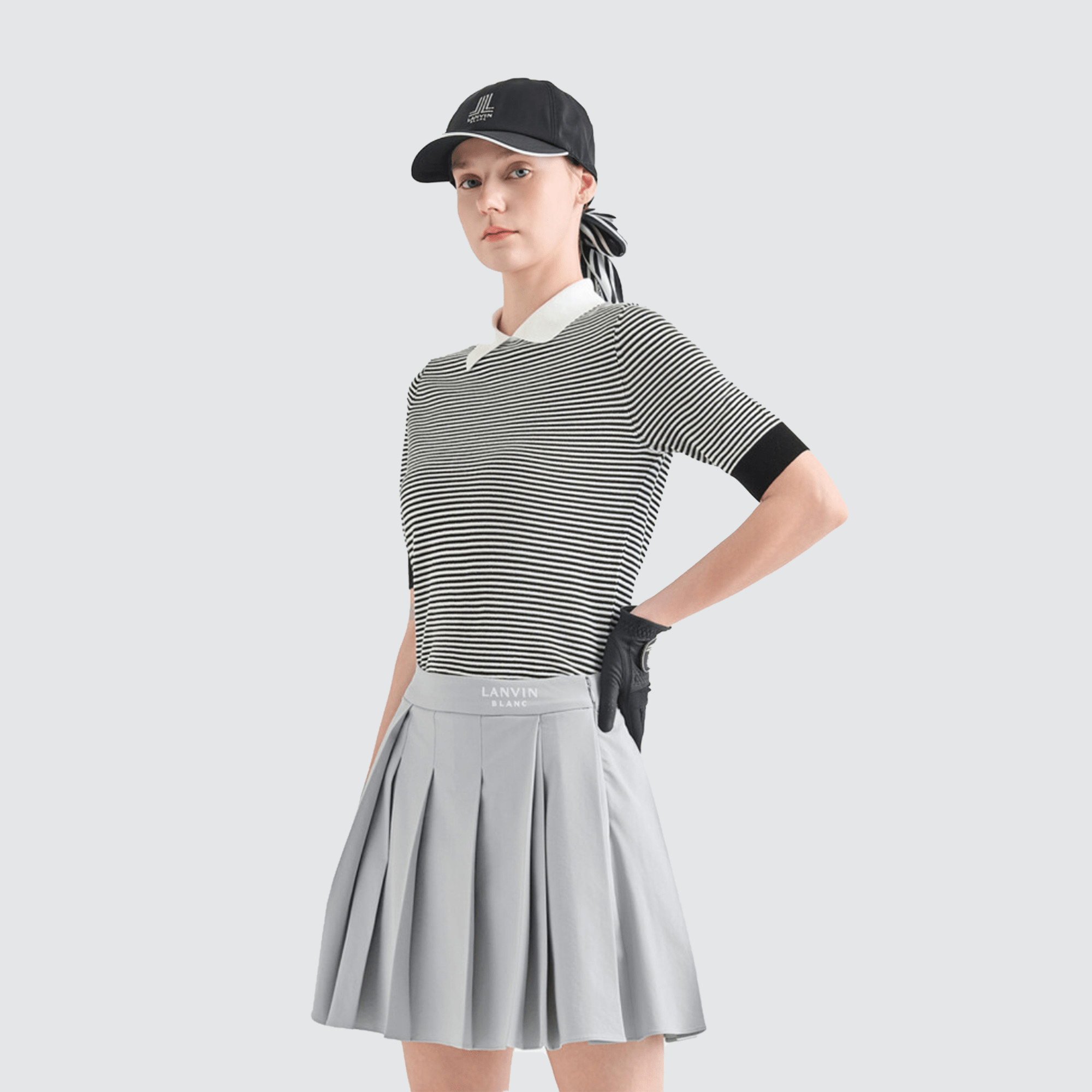 Women's Striped Collar Polo - Black - Erthe Golf