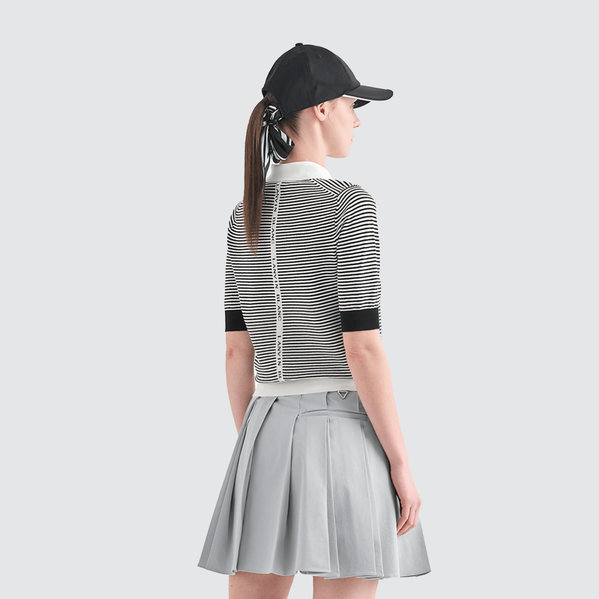Women's Striped Collar Polo - Black - Erthe Golf