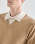 Lanvin Blanc Wool Blend Contrast Collar Top