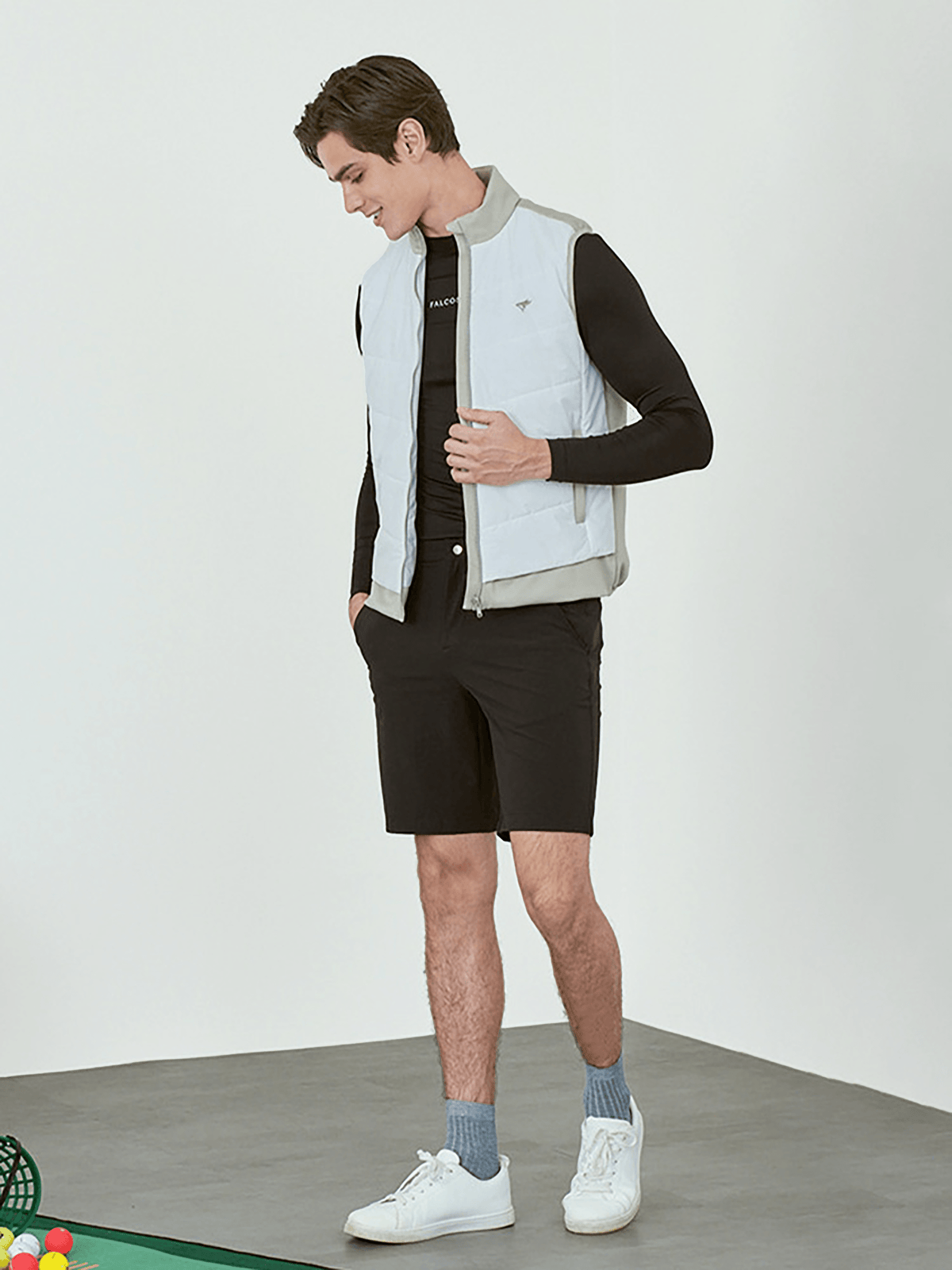 Falcosia Men's Cotton Patchwork Vest - Khaki Gray - Erthe Golf