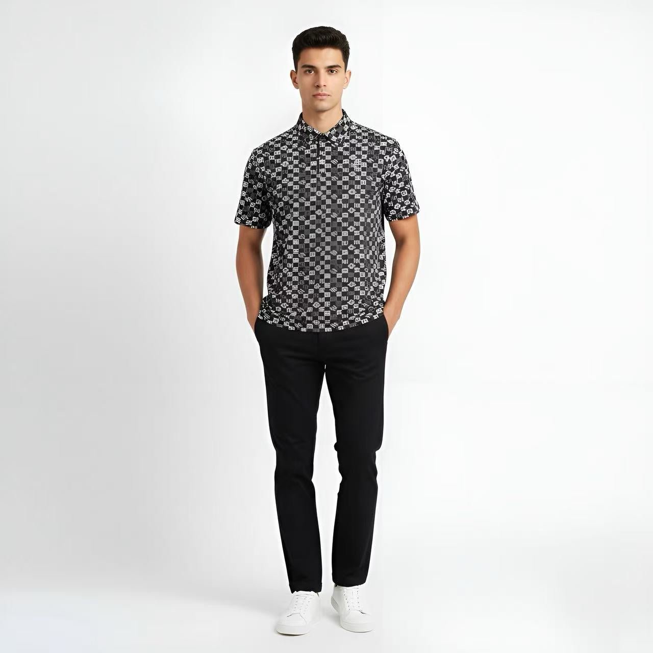 Master Bunny Edition Men's Pattern T-Shirt - Black - Erthe Golf