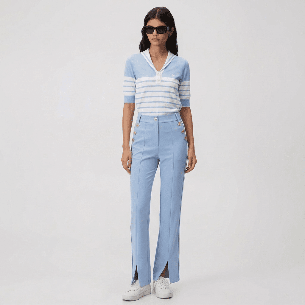 Women's Button Bootscut Pants - Light Blue - Erthe Golf