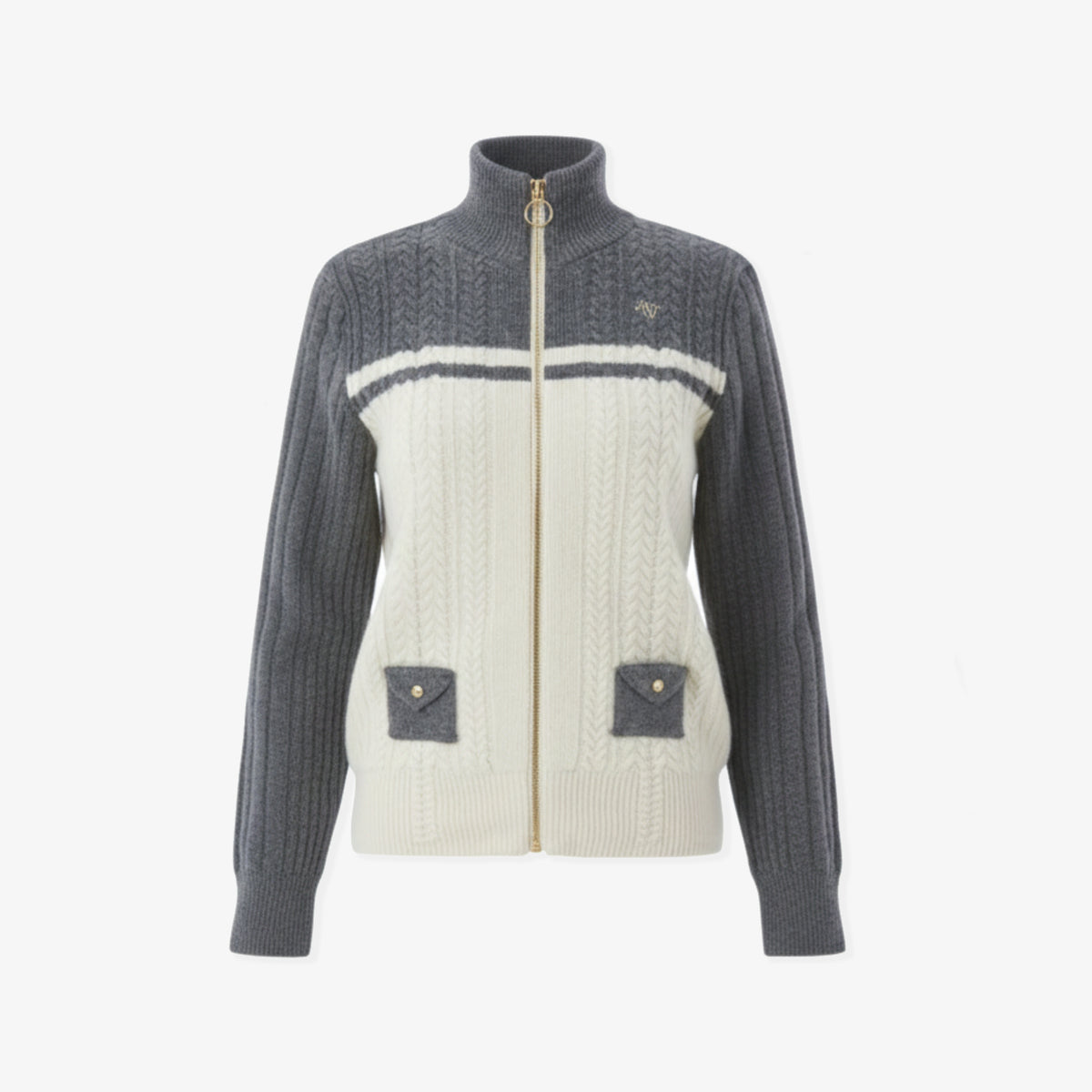 Women's Cable Knit Zipup - Melange Gray - Erthe Golf