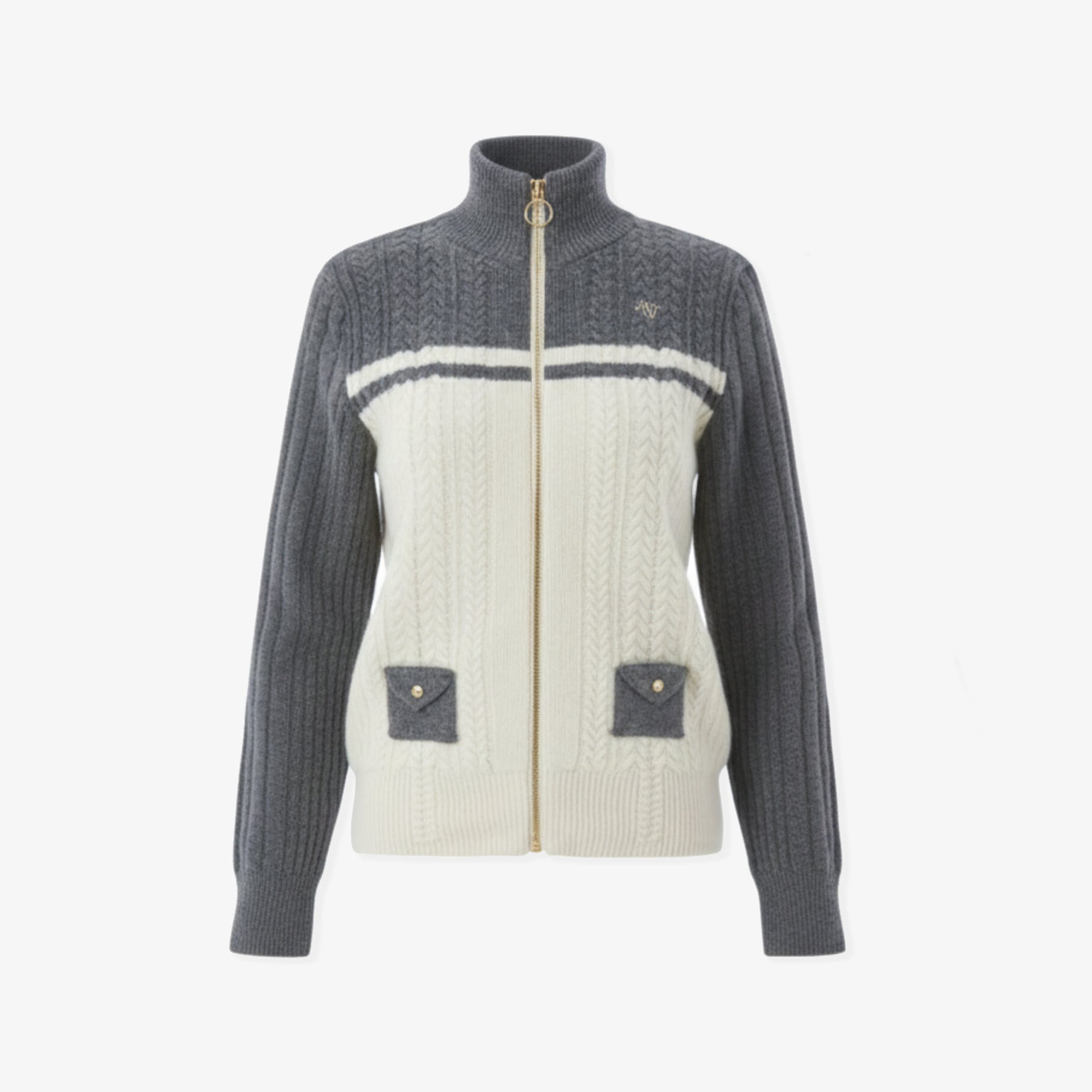 Women's Cable Knit Zipup - Melange Gray - Erthe Golf