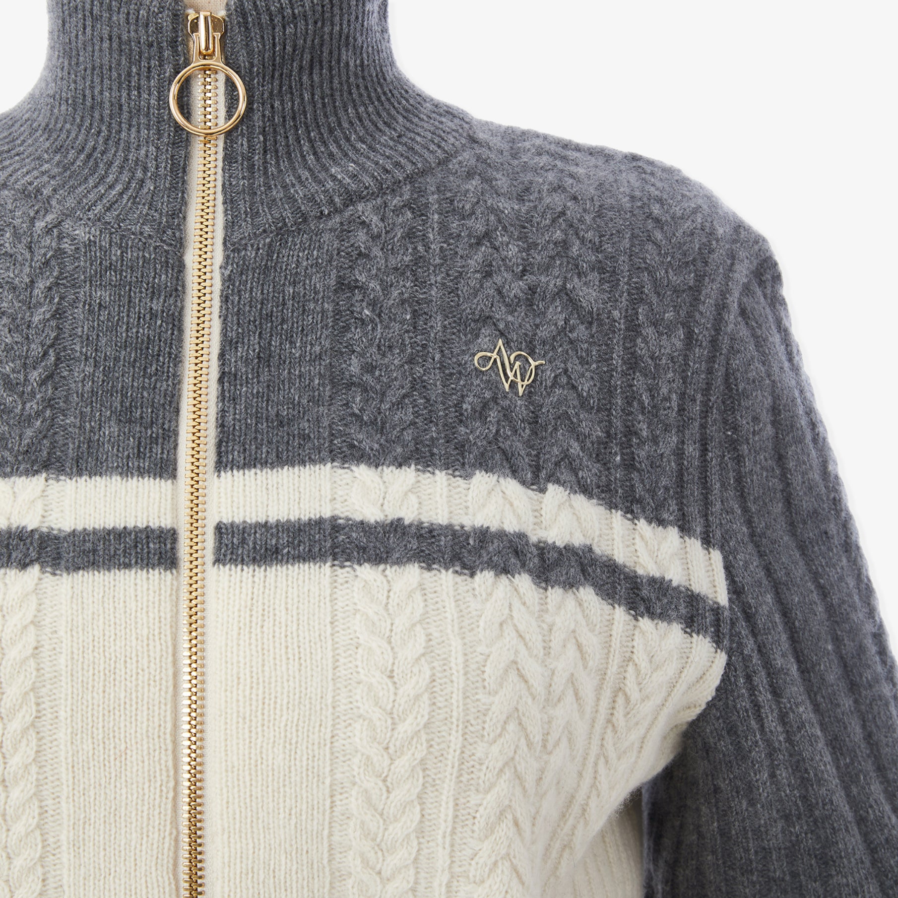 Women's Cable Knit Zipup - Melange Gray - Erthe Golf