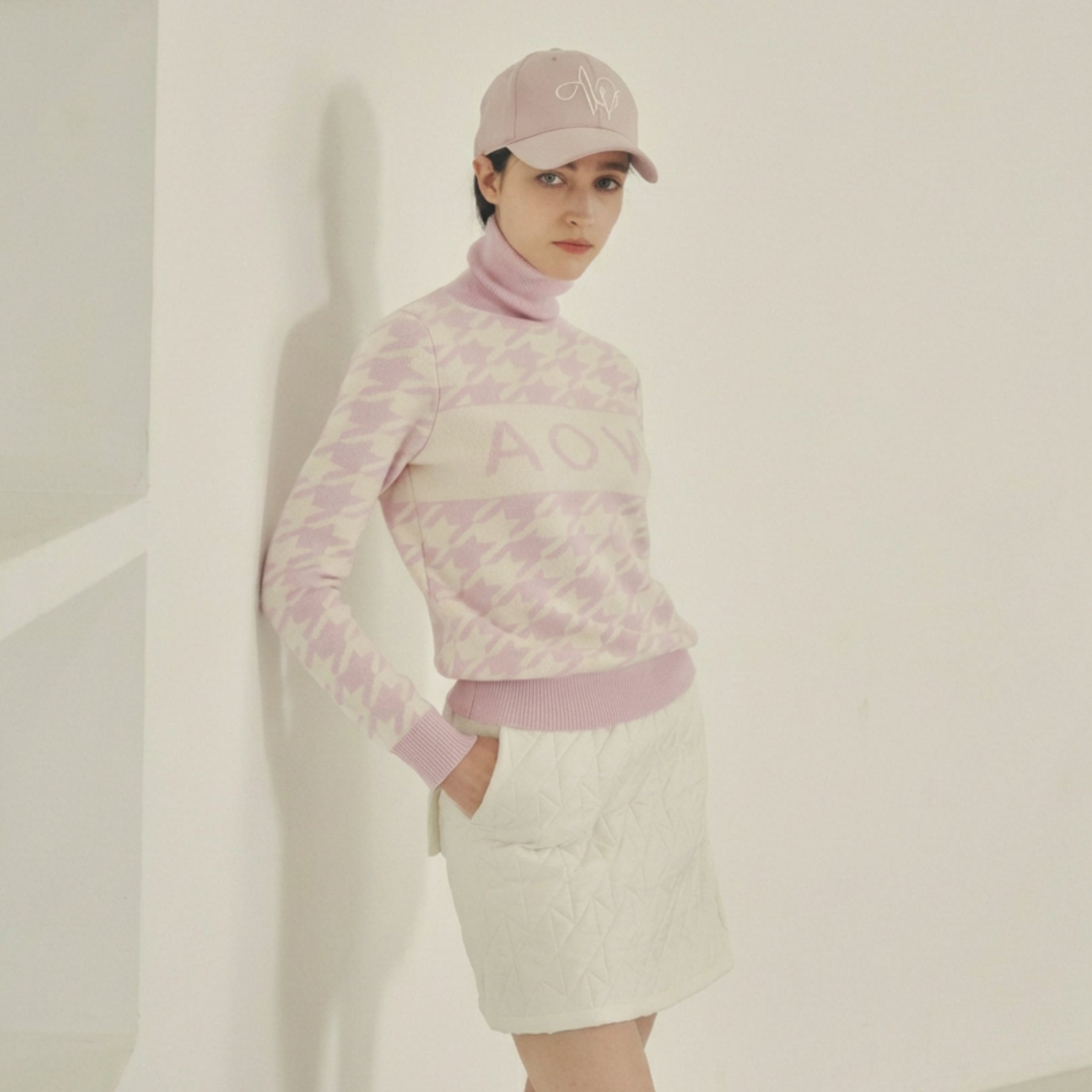 Women's Houndtooth Quilting Skirt - Cream - Erthe Golf