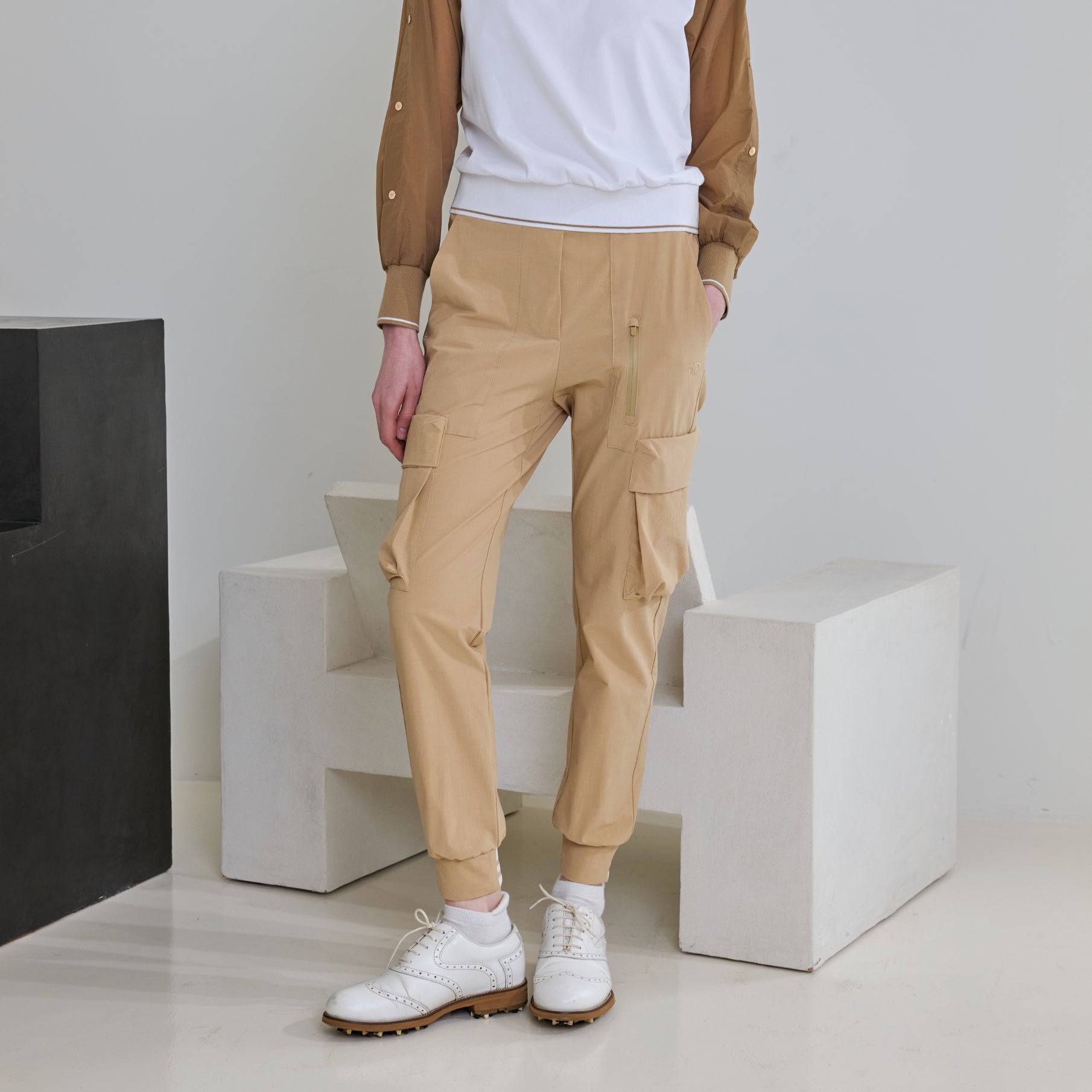 Women's Windbreaker Jogger Pants - Beige - Erthe Golf