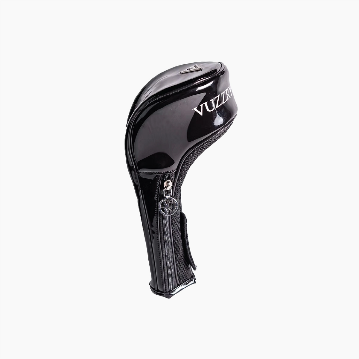 Black golf club cover on a white background