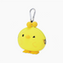 A yellow chick-shaped keychain pouch with a silver carabiner clip, shown on a clean white background.