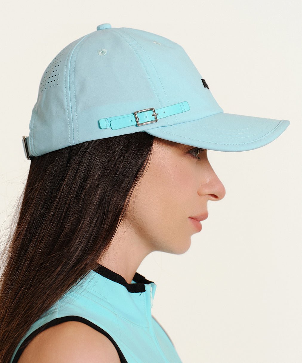 Keypote Blue Clip Golf Cap Side Profile on Model | Erthe Golf