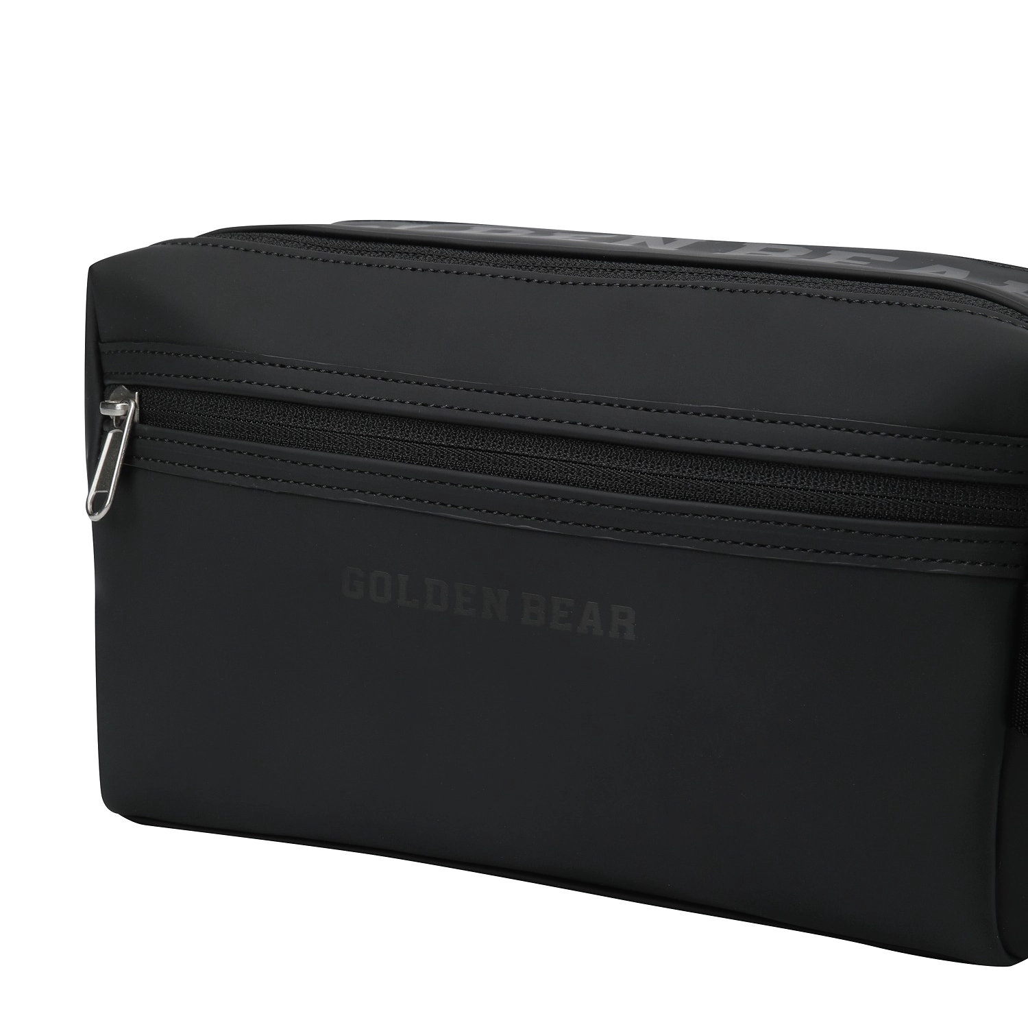 A black nylon pouch with a top zipper, featuring the brand name 'GOLDEN BEAR' embossed on the front and a silver metal zipper pull, shown against a plain white background.