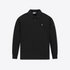 A black long-sleeve polo shirt with a small embroidered bear logo on the left chest, displayed flat against a light gray background.