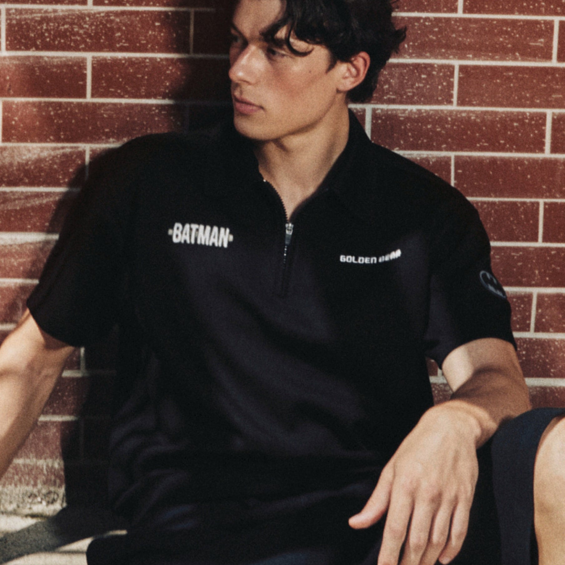 [Golden Bear x Batman] Unisex Polo Zip - Up - Black - Erthe Golf