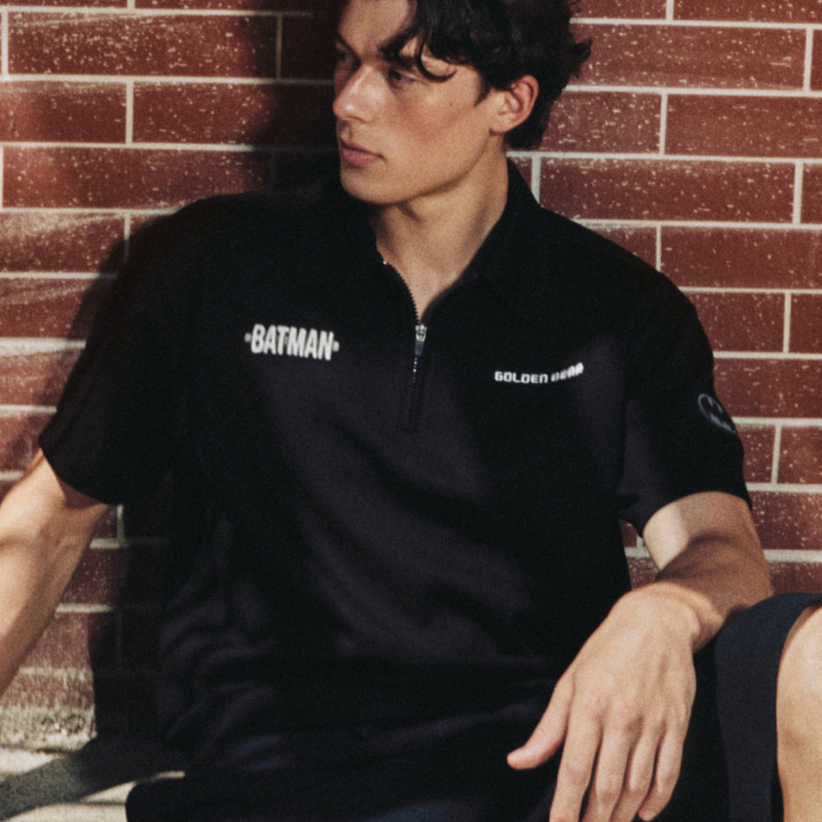 [Golden Bear x Batman] Unisex Polo Zip - Up - Black - Erthe Golf