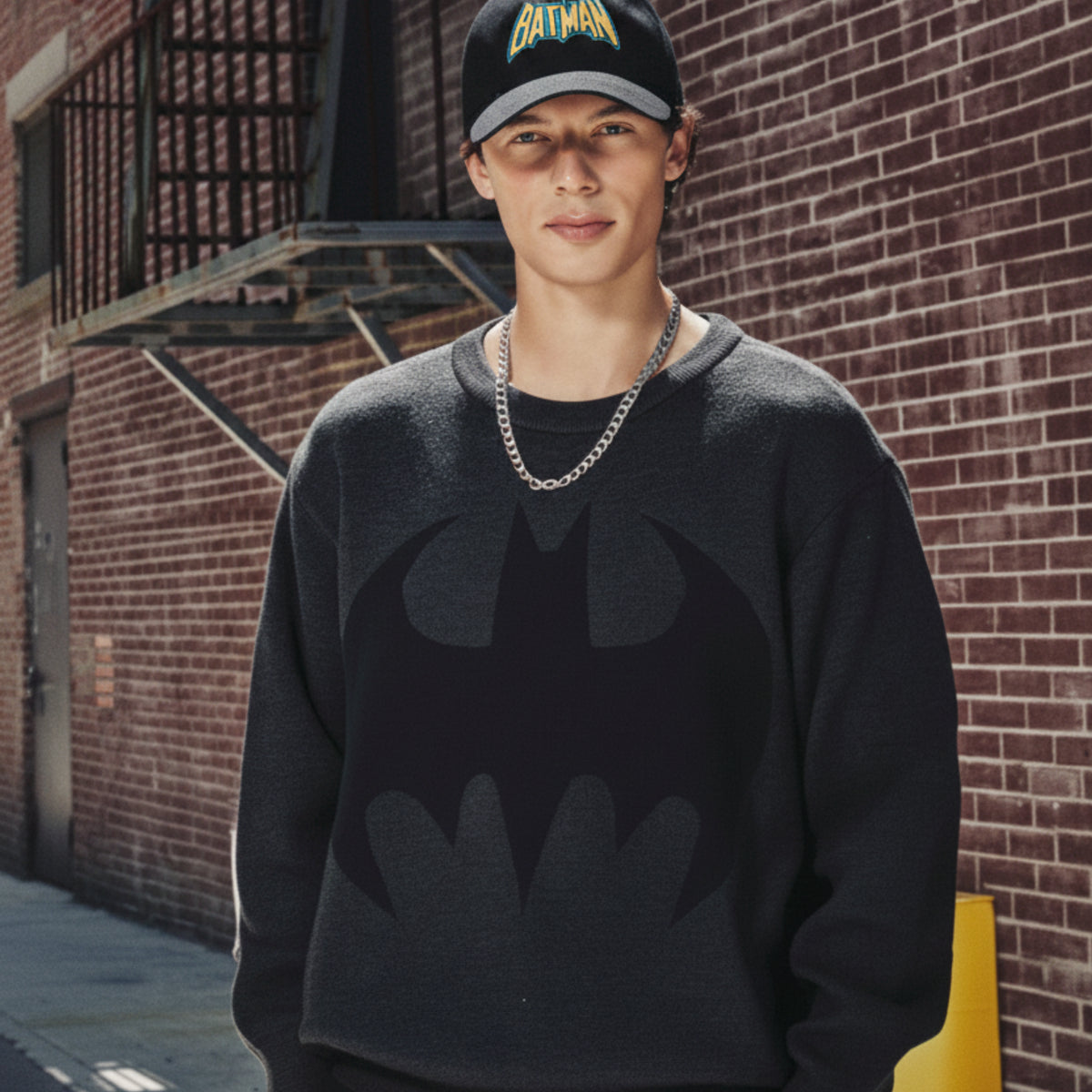 [Golden Bear x Batman] Men's Graphic Jacquard Knit - Black - Erthe Golf
