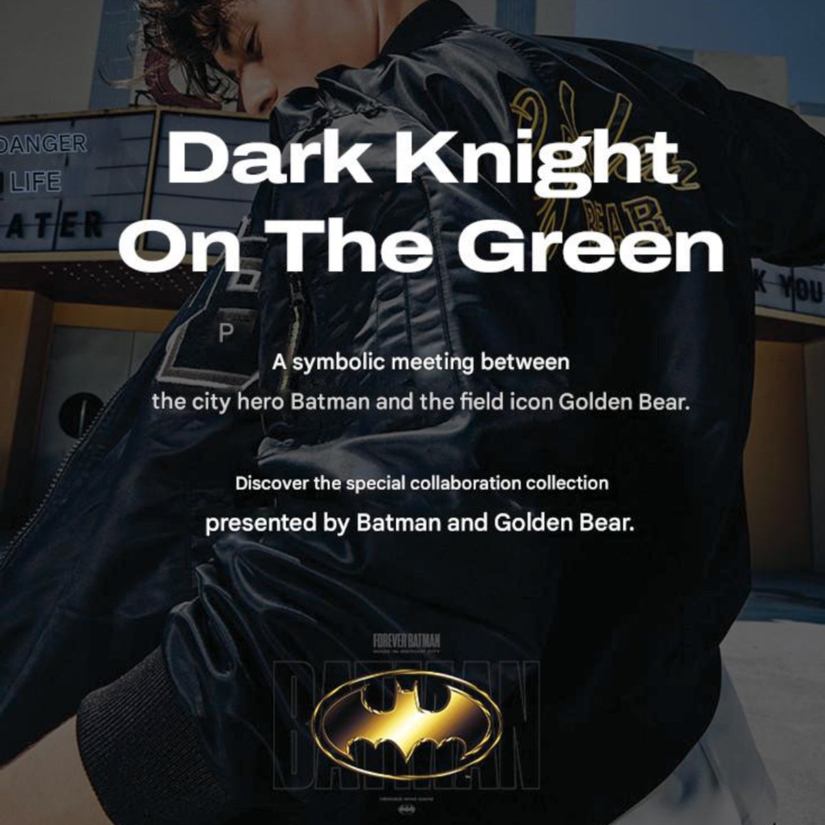 [Golden Bear x Batman] Men's Logo Coach Jacket - Black - Erthe Golf