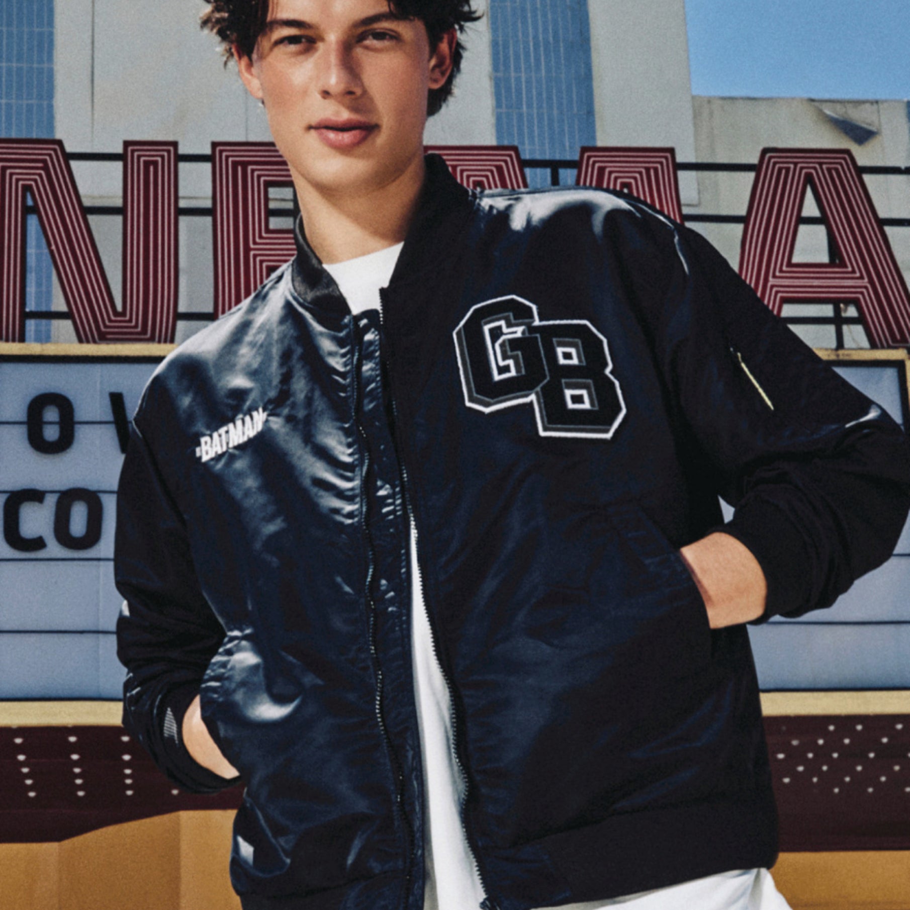 [Golden Bear X Batman] Unisex Graphic MA - 1 Jacket - Black - Erthe Golf