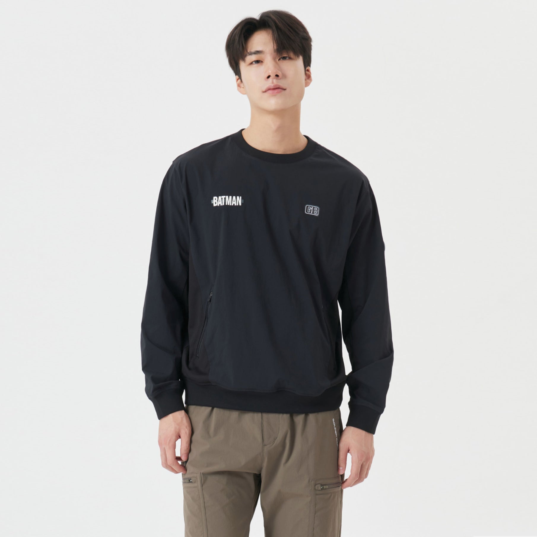 [Golden Bear x Batman] Men's Mesh Woven Sweatshirt - Black - Erthe Golf