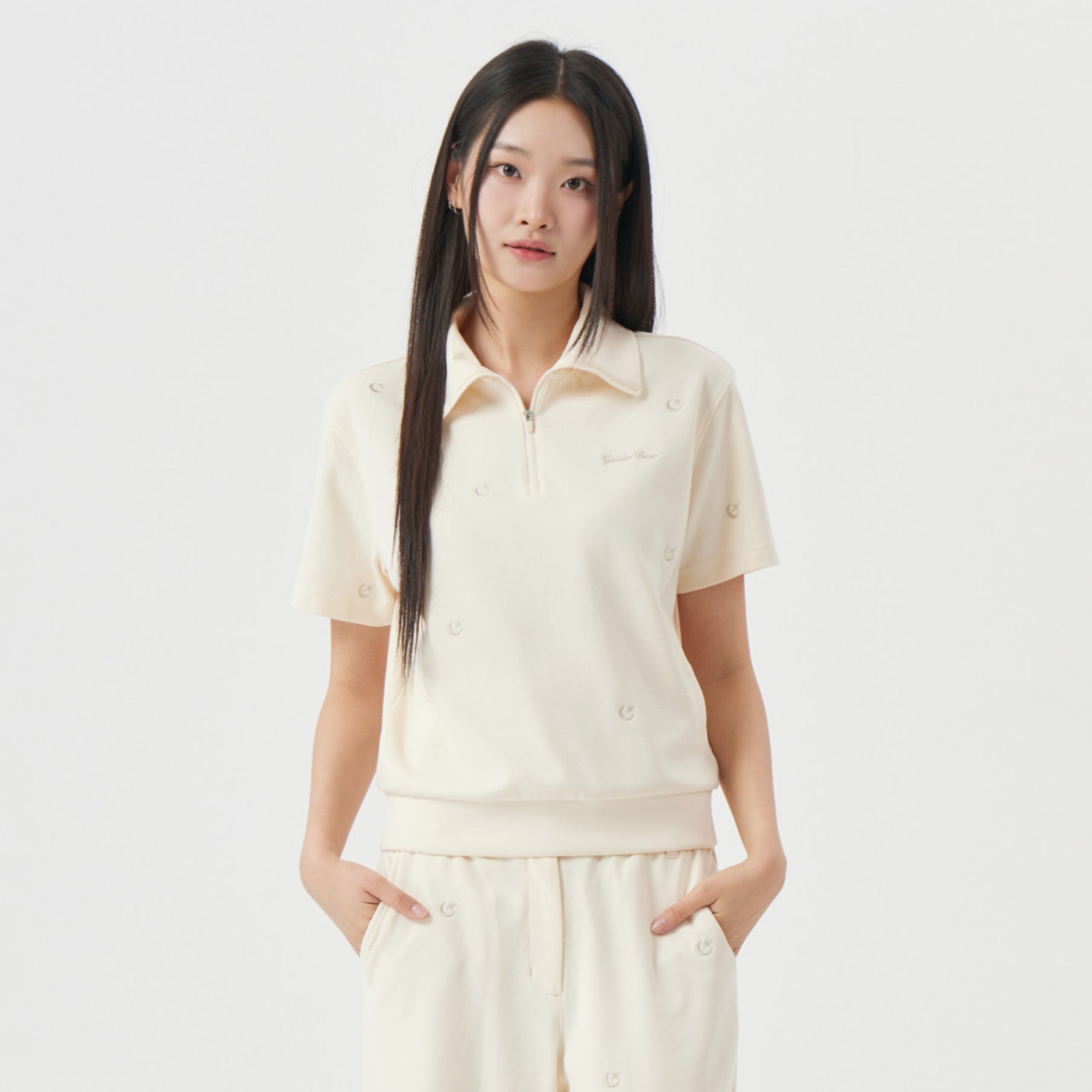 Women's Moon Embroidery Half Zip - Up Sweat - Yellow - Erthe Golf