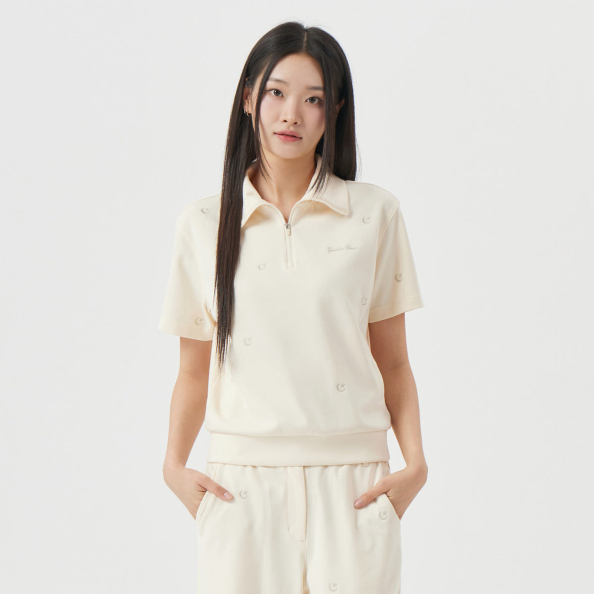 Women's Moon Embroidery Half Zip - Up Sweat - Yellow - Erthe Golf