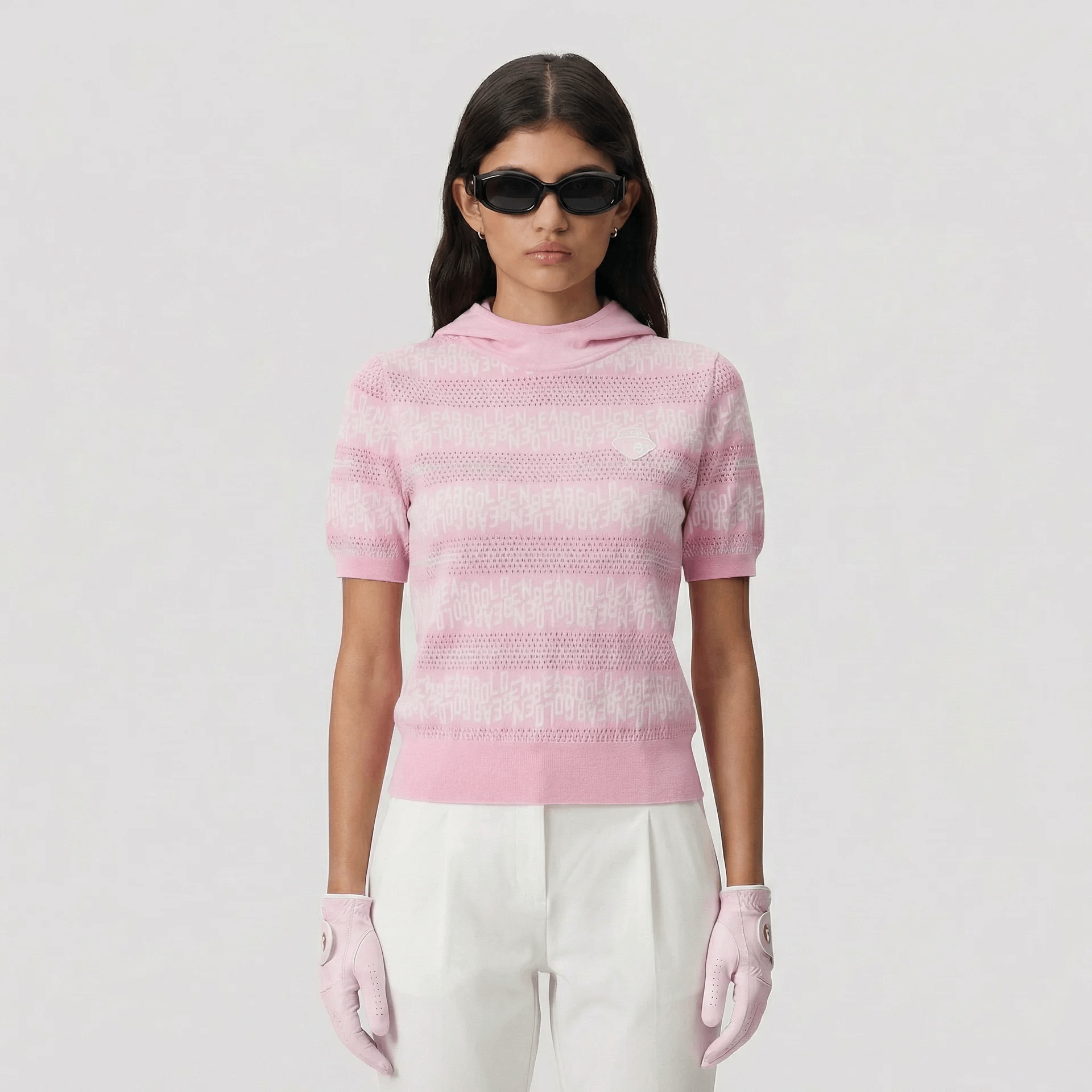 Women's Striped Letter Hoodie Sweater - Pink