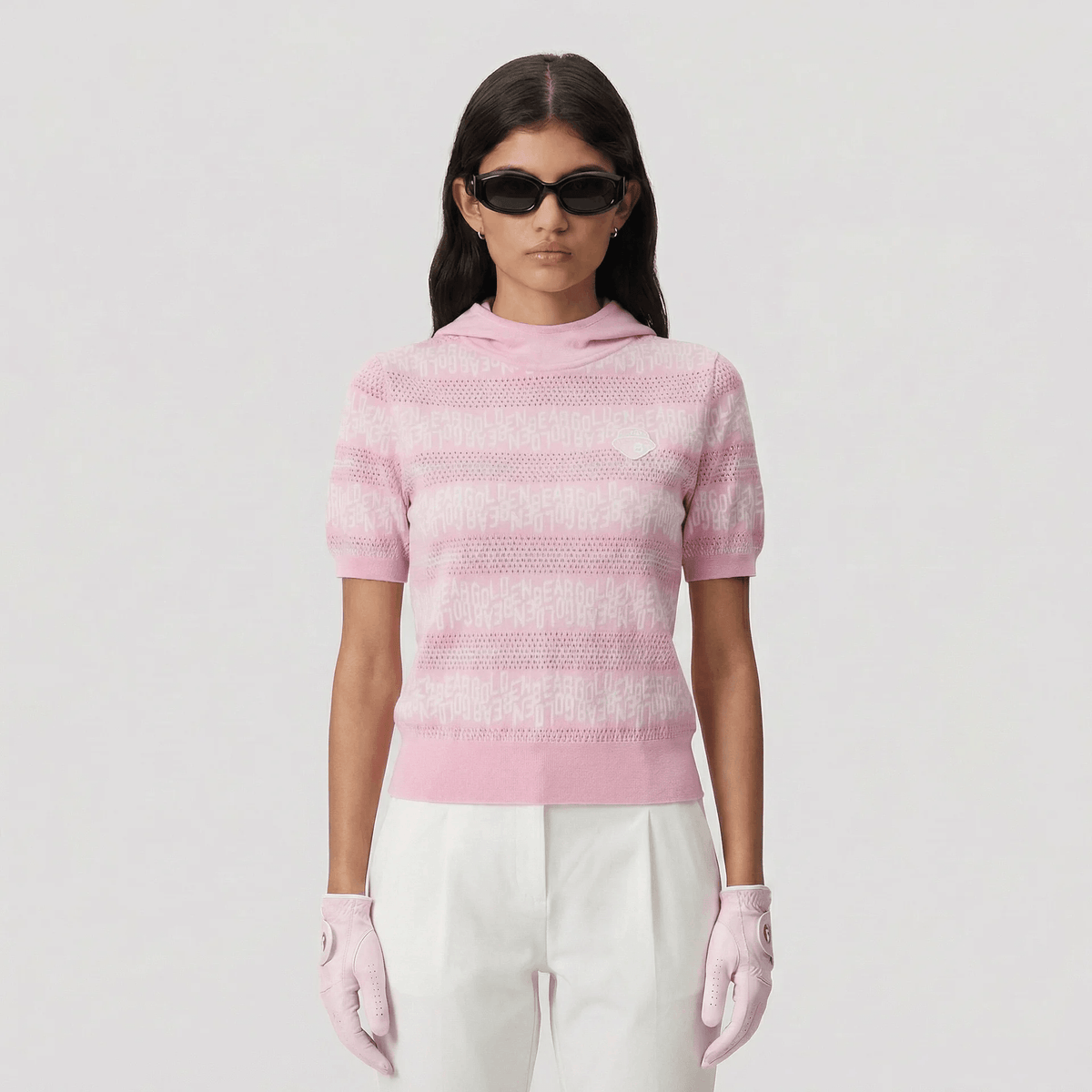 Women's Striped Letter Hoodie - Pink - Erthe Golf
