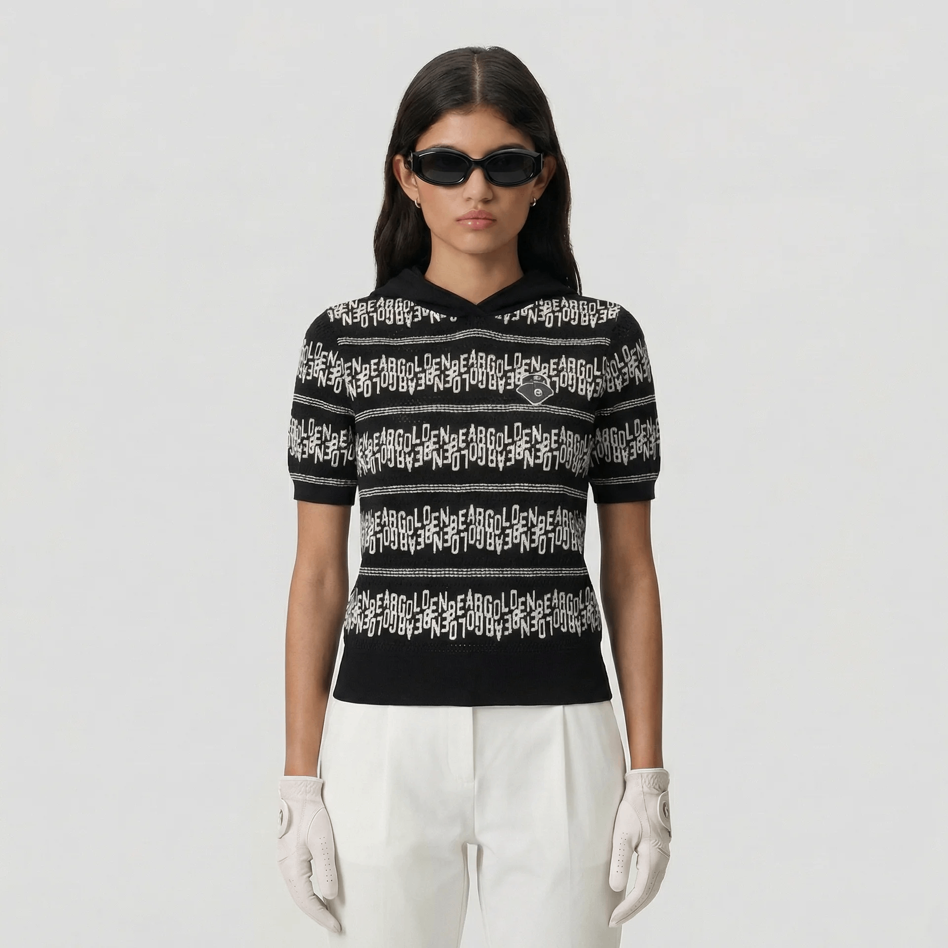 Women's Striped Letter Hoodie Sweater - Black