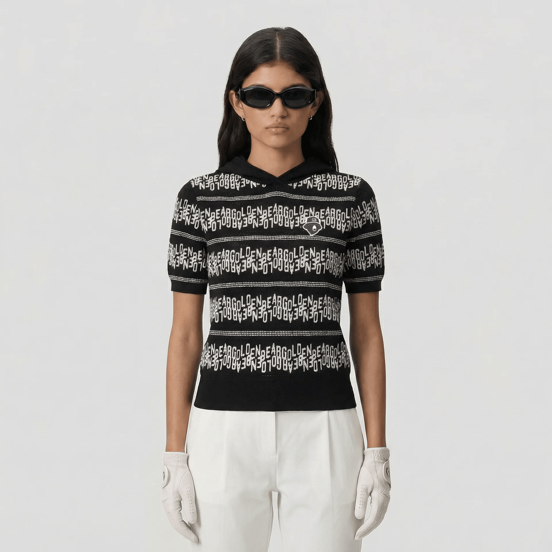 Women's Striped Letter Hoodie - Black - Erthe Golf