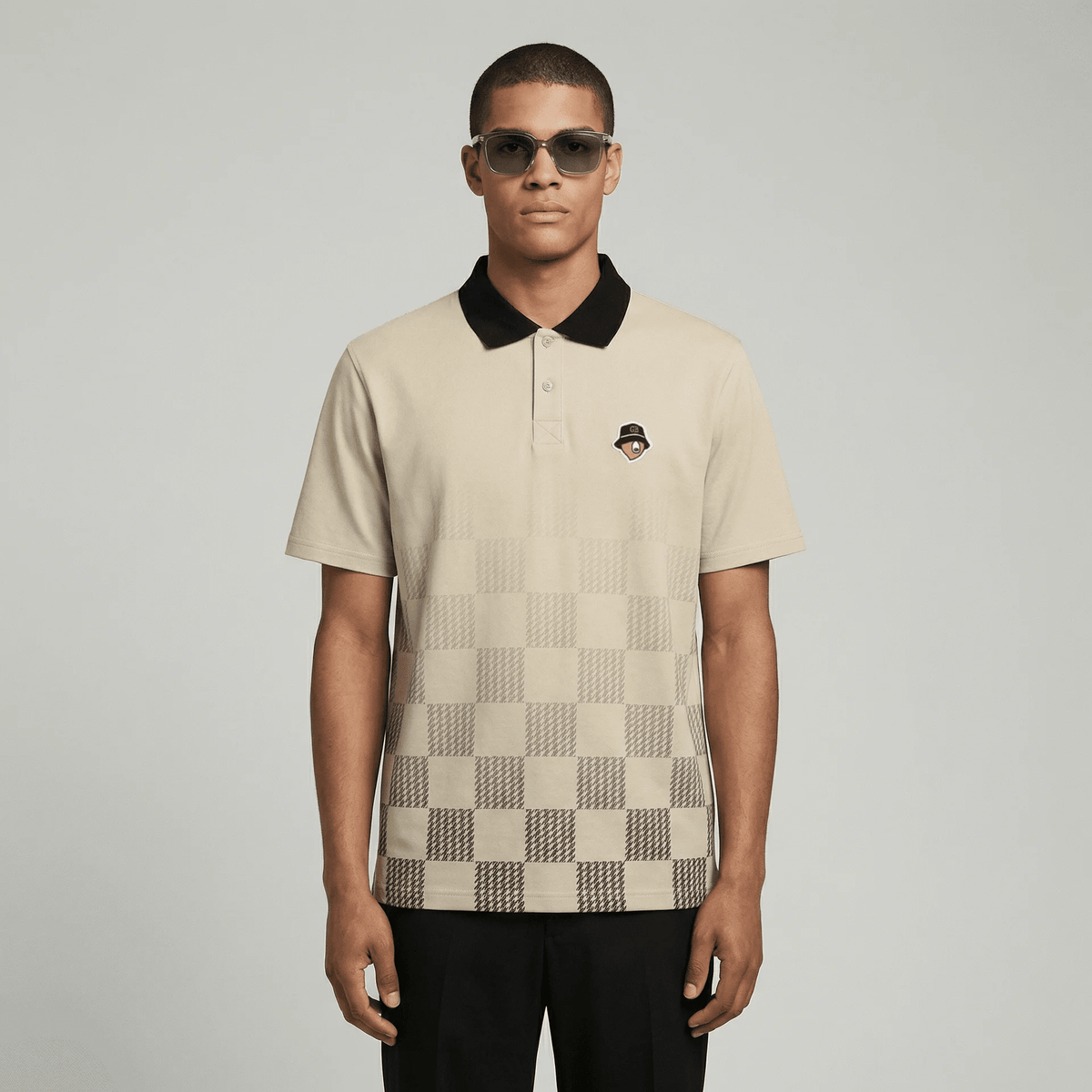 Men's Printed Polo Shirt - Beige - Erthe Golf