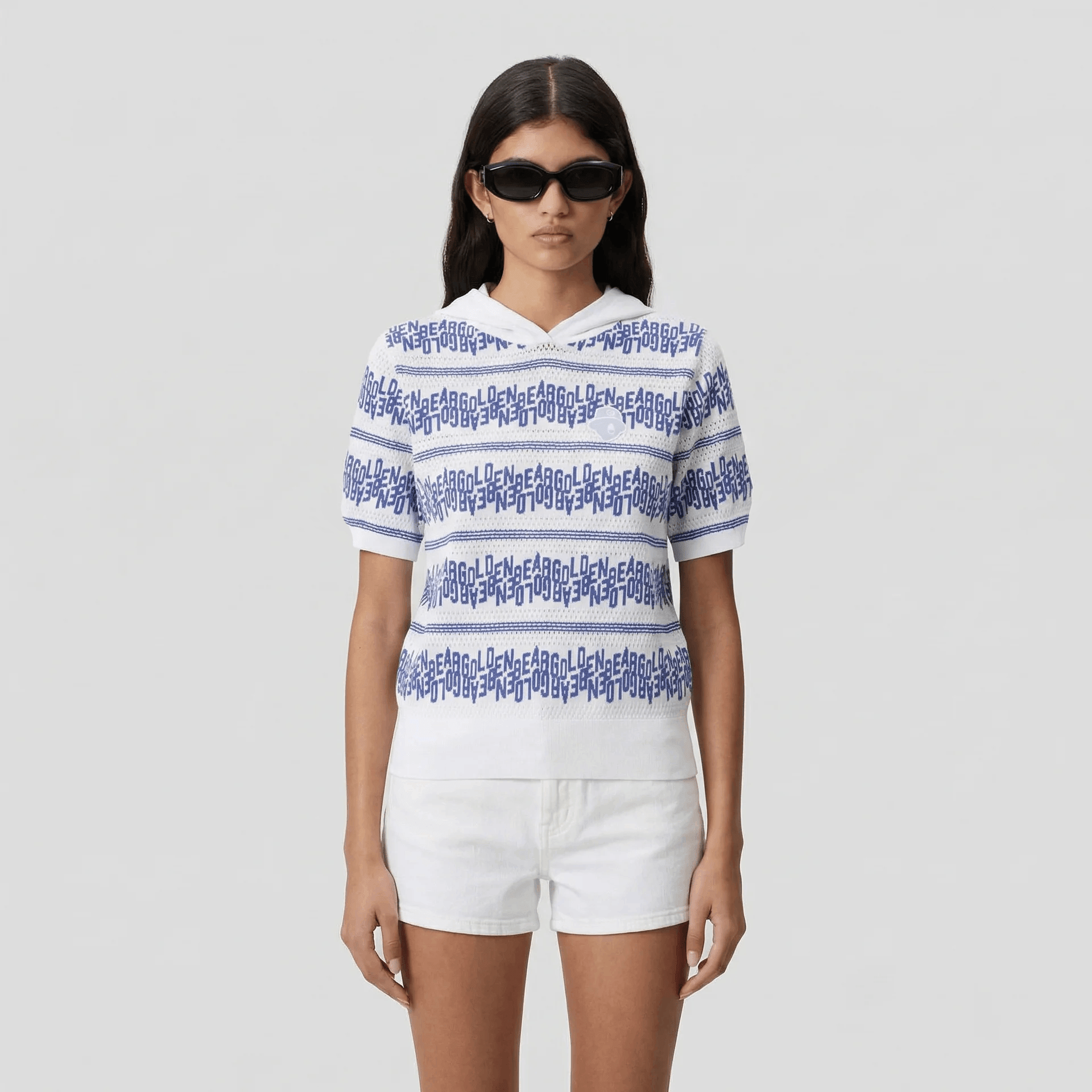 Women's Striped Letter Hoodie - White - Erthe Golf