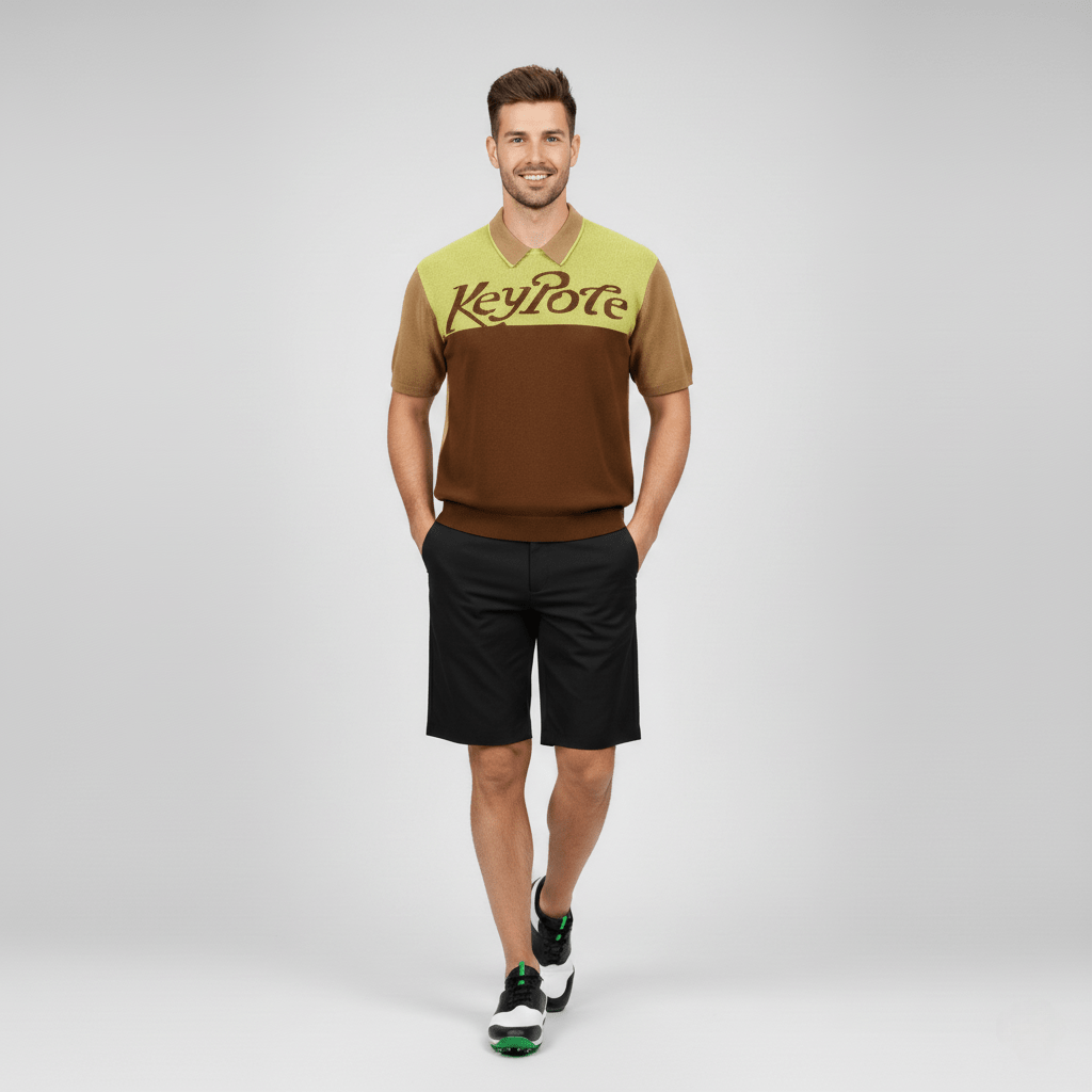 Men Logo Shirts Shorts Set - Brown/Black - Erthe Golf