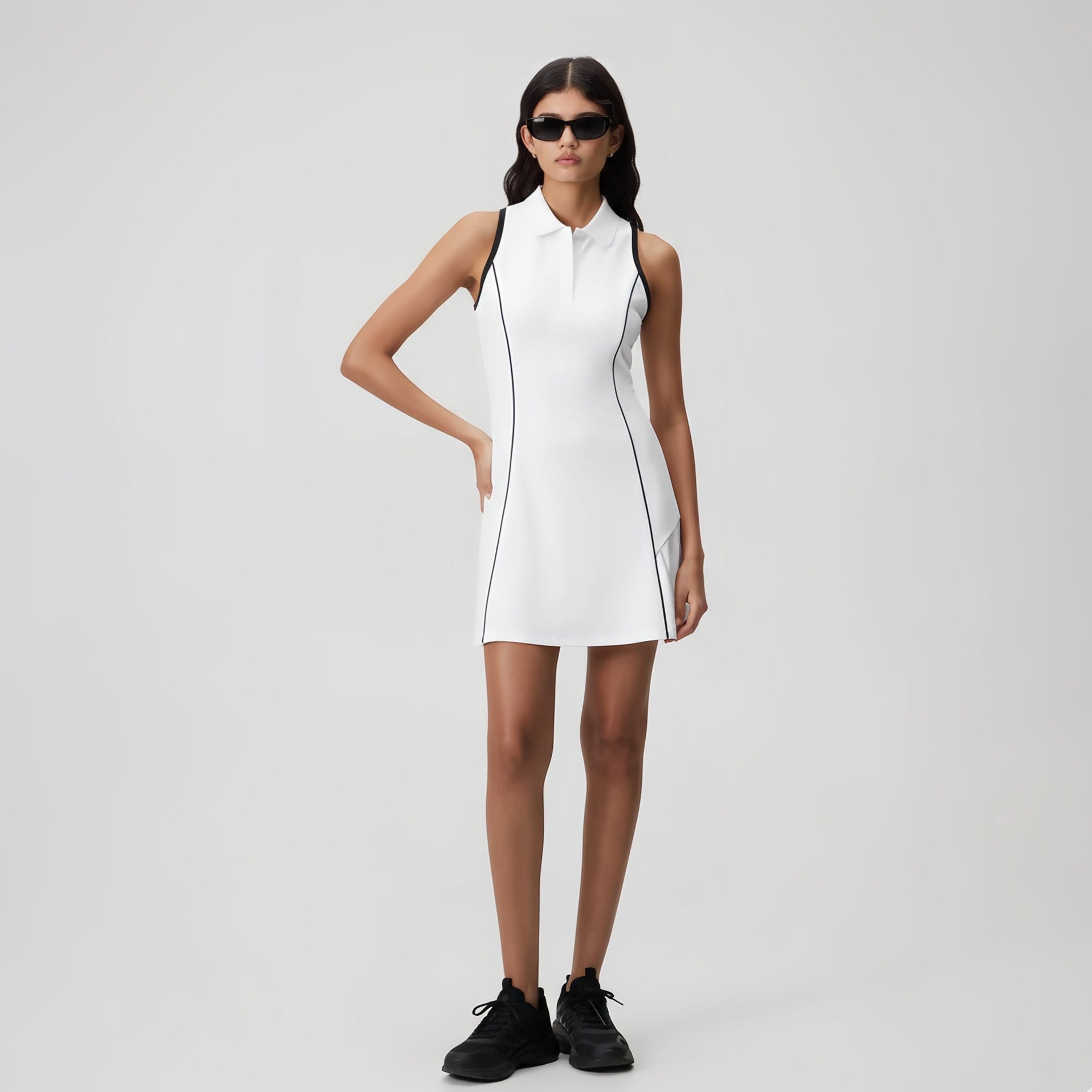 Women’s Trim Polo Dress – White - Erthe Golf