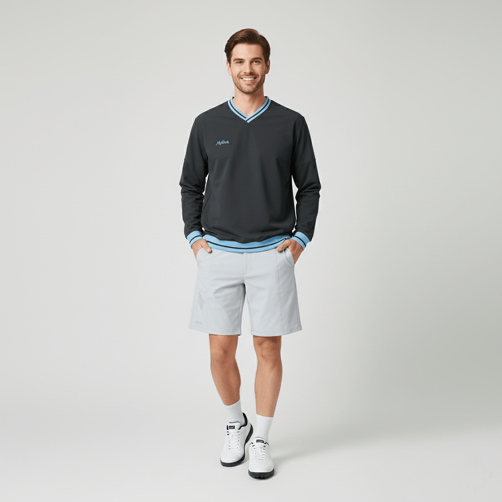 Men Pullover Shorts Set - Blue/Grey - Erthe Golf
