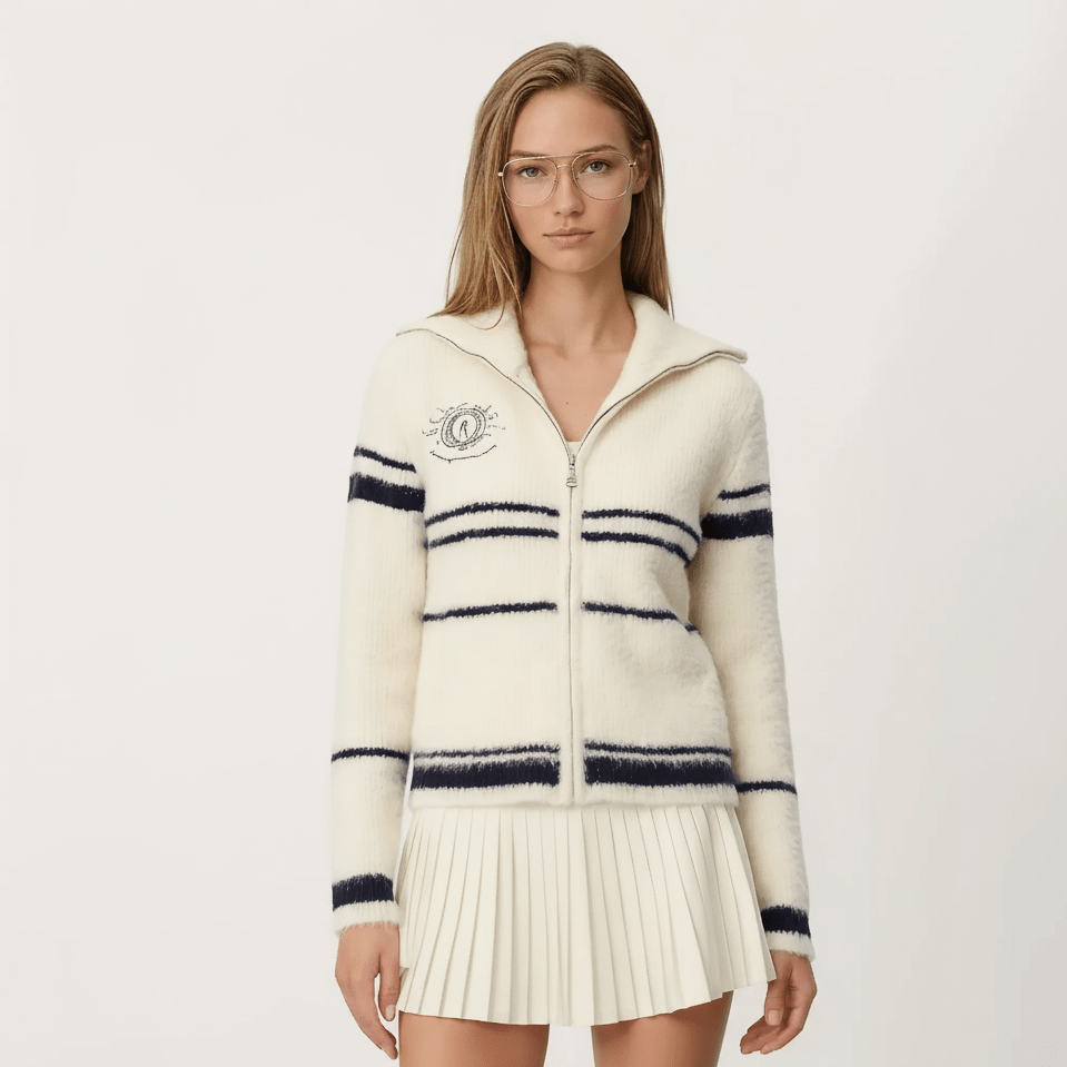 Women's Zipped Sweater - White - Erthe Golf