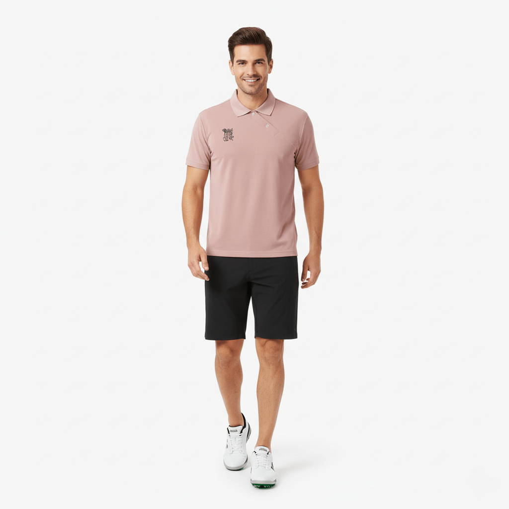 Men Polo Shorts Set - Pink/Black - Erthe Golf