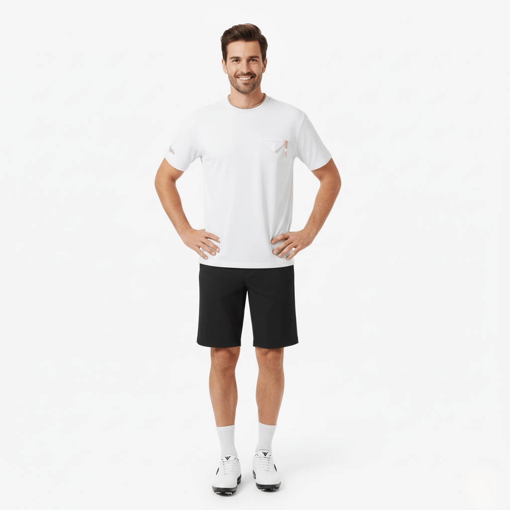 Men T-shirt Shorts Set - White/Black - Erthe Golf